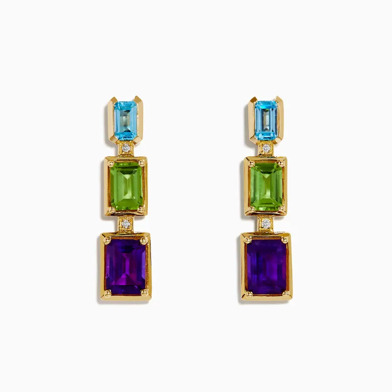 Mosaic 14K Yellow Gold Multi Gemstone and Diamond Drop Earrings sold by Effy