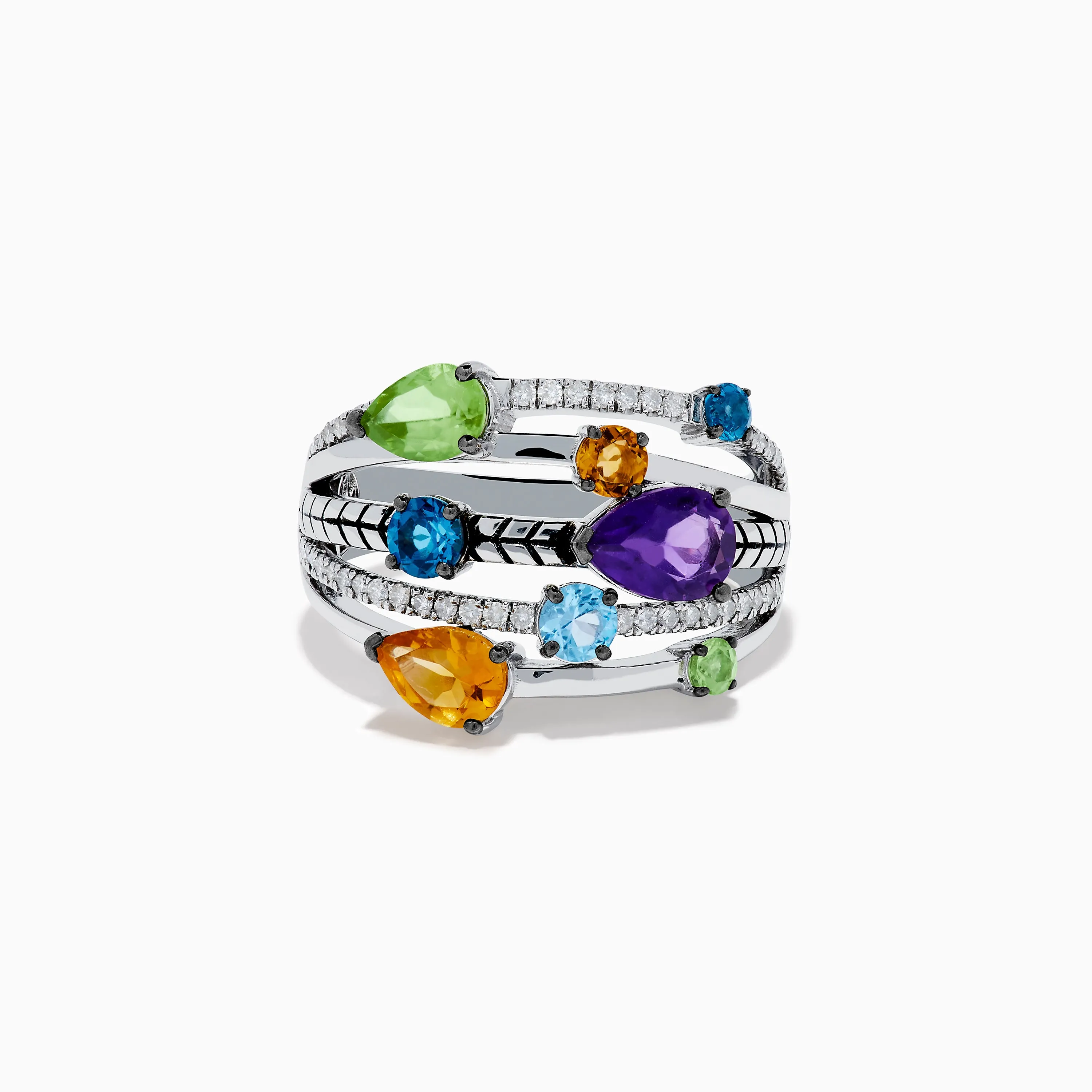 Mosaic 925 Sterling Silver Multi Gemstone and Diamond Ring sold by Effy