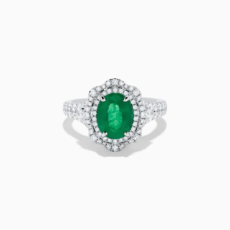 18K White Gold Emerald and Diamond Ring sold by Effy