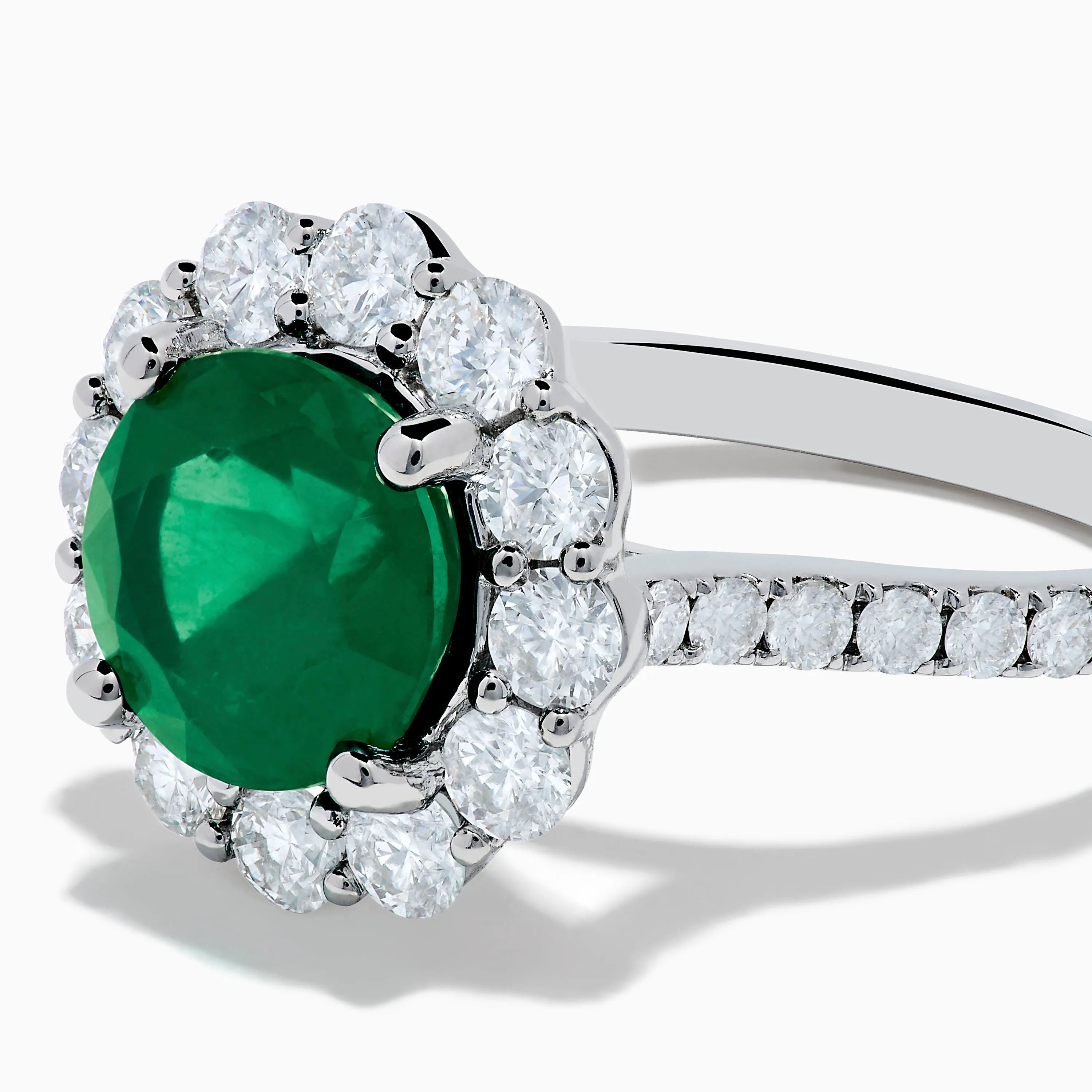 18K White Gold Emerald and Diamond Halo Ring sold by Effy product image thumbnail 2