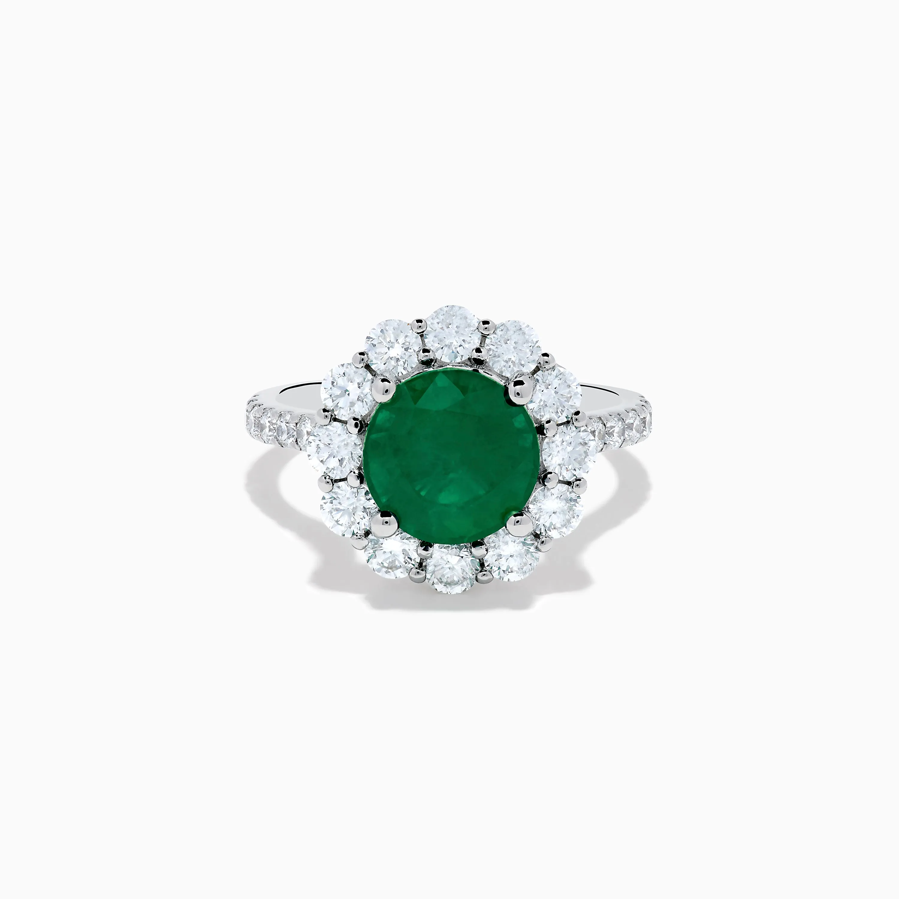 18K White Gold Emerald and Diamond Halo Ring sold by Effy