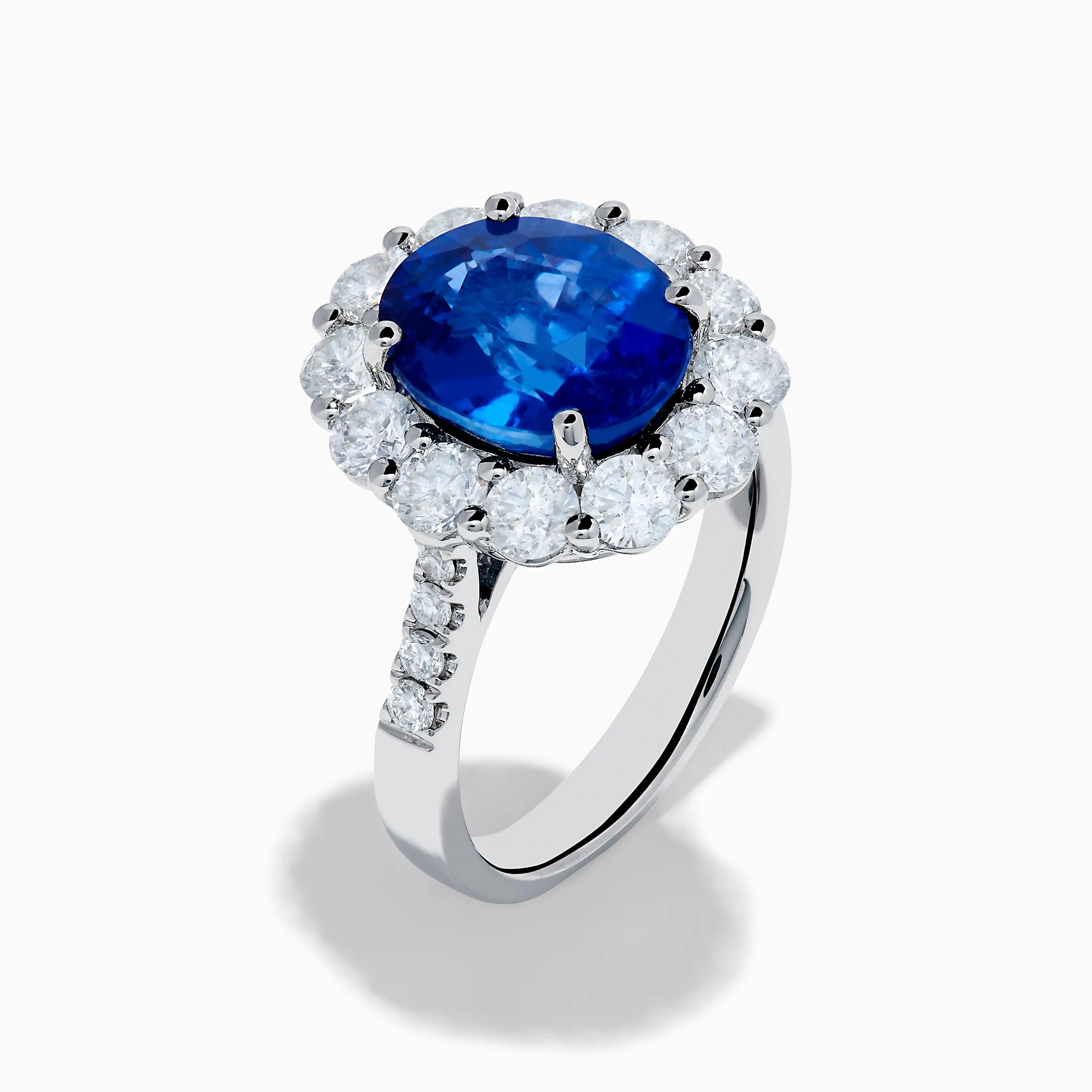 18K White Gold Blue Sapphire and Diamond Halo Ring sold by Effy product image thumbnail 4