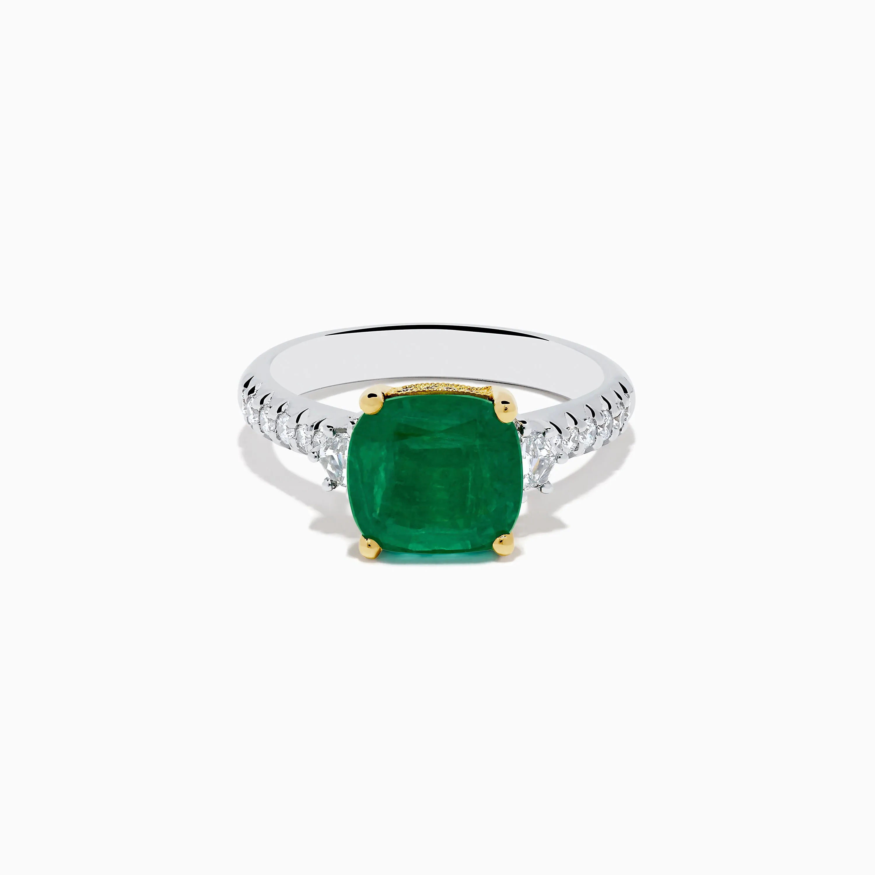 18K Two Tone Gold Emerald and Diamond Ring sold by Effy