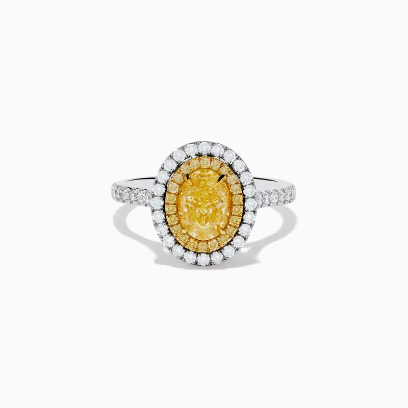 18K Two Tone Gold White and GIA Certified Yellow Diamond Double Halo Ring sold by Effy