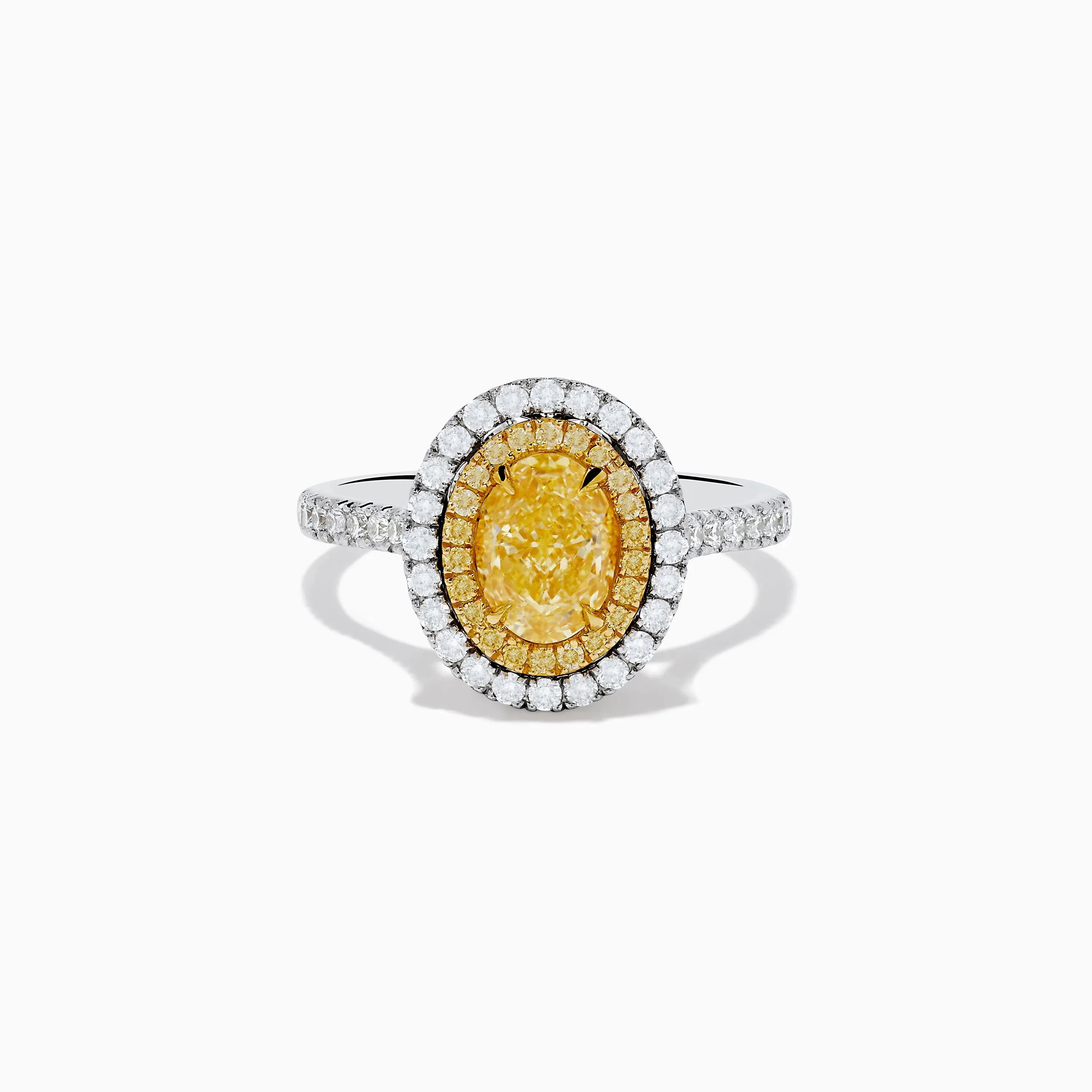 18K Two Tone Gold White and GIA Certified Yellow Diamond Double Halo Ring sold by Effy