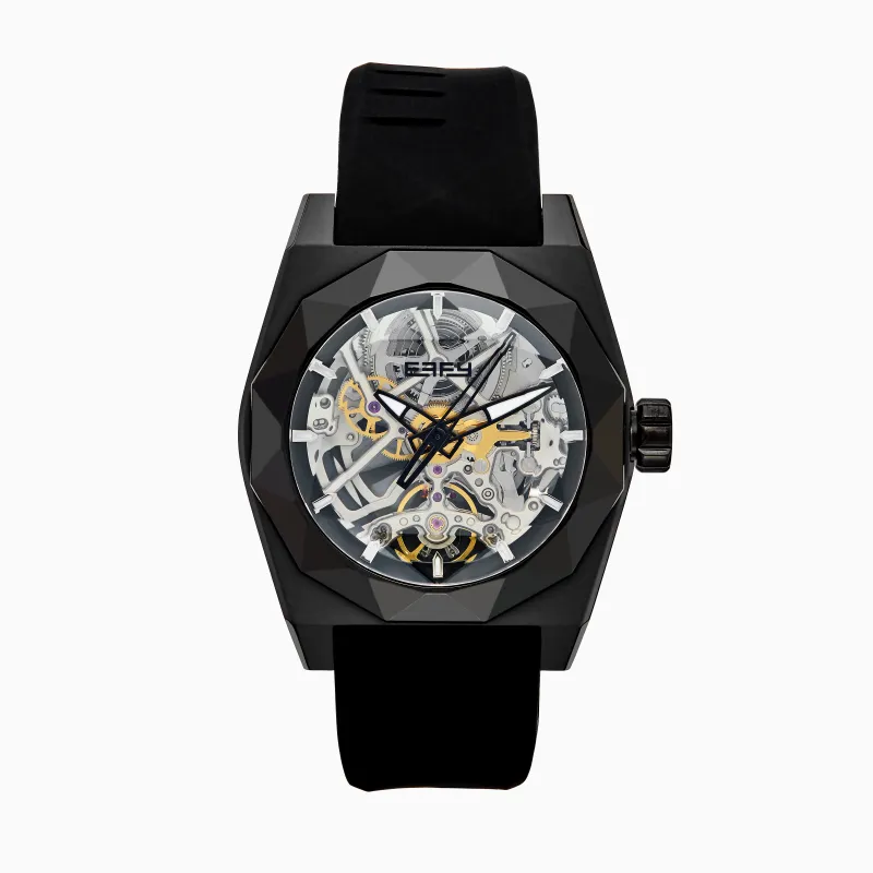 42MM Swiss Made Black PVD Titanium and Silicone Automatic Skeleton Watch sold by Effy