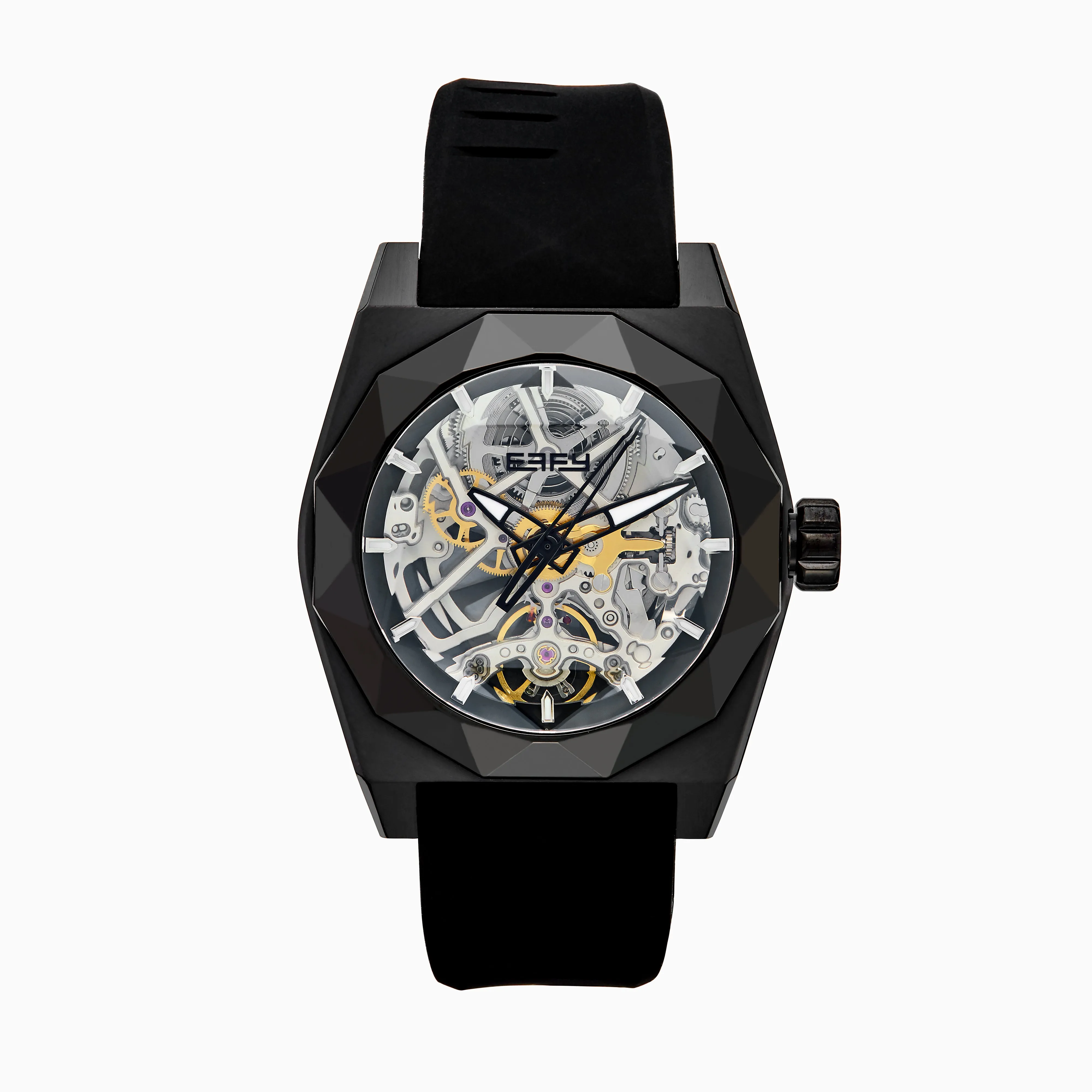 42MM Swiss Made Black PVD Titanium and Silicone Automatic Skeleton Watch sold by Effy