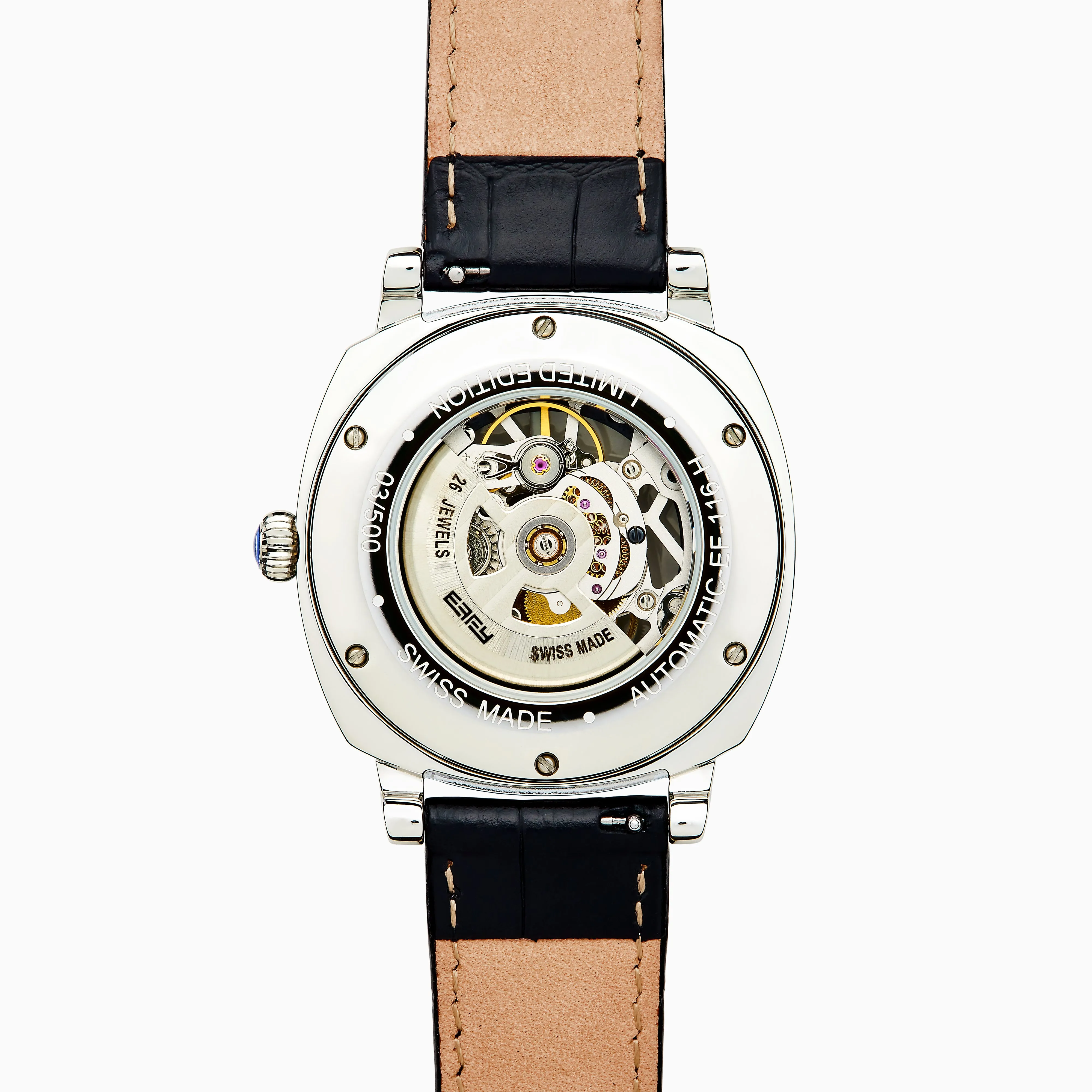 Men's Skeleton 41mm Sapphire Crystal Stainless Steel and Black Leather Watch sold by Effy product image thumbnail 2