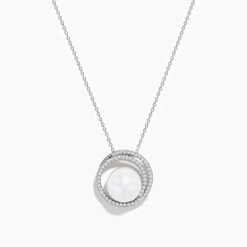 14K White Gold Fresh Water Pearl and Diamond Pendant sold by Effy