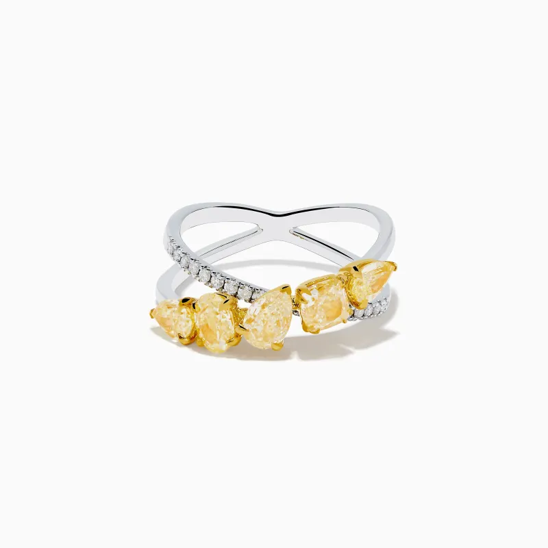 18K Two Tone White & Yellow Diamond Criss Cross Ring sold by Effy
