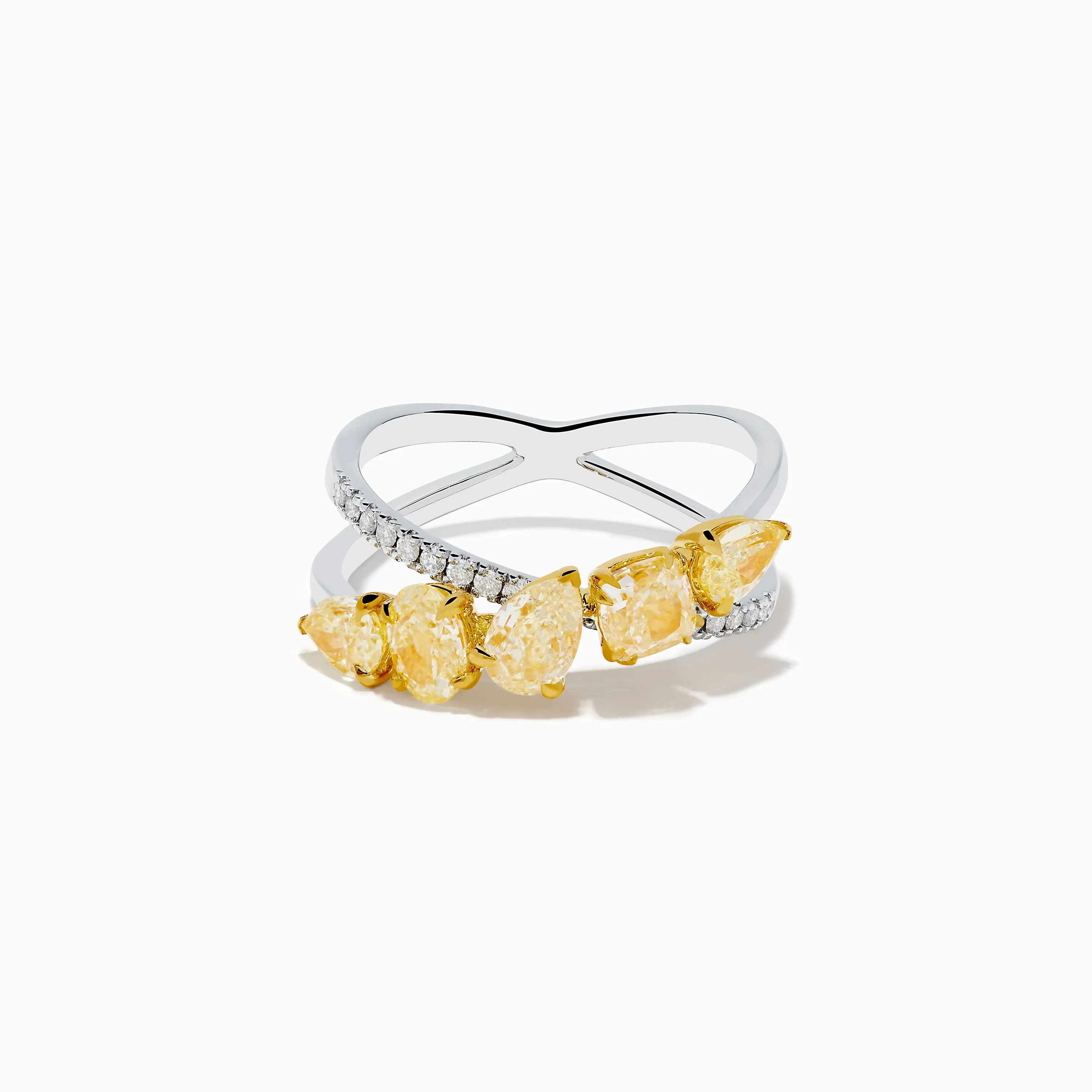 18K Two Tone White & Yellow Diamond Criss Cross Ring sold by Effy