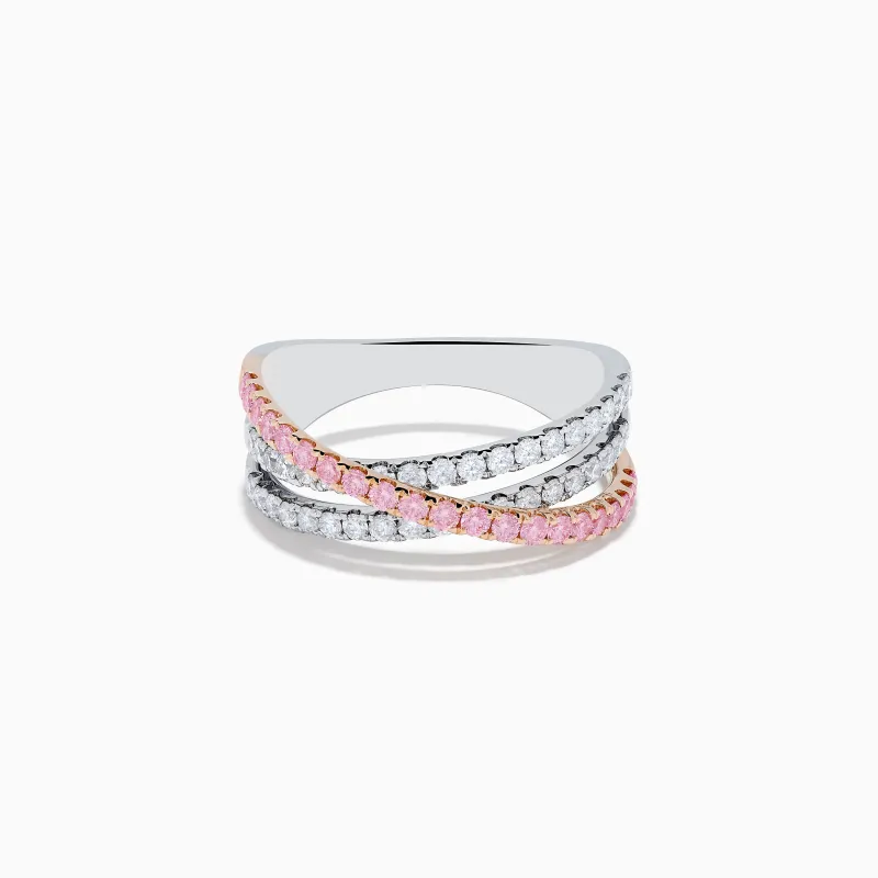 14K Two Tone Gold White and Pink Diamond Crossover Ring sold by Effy