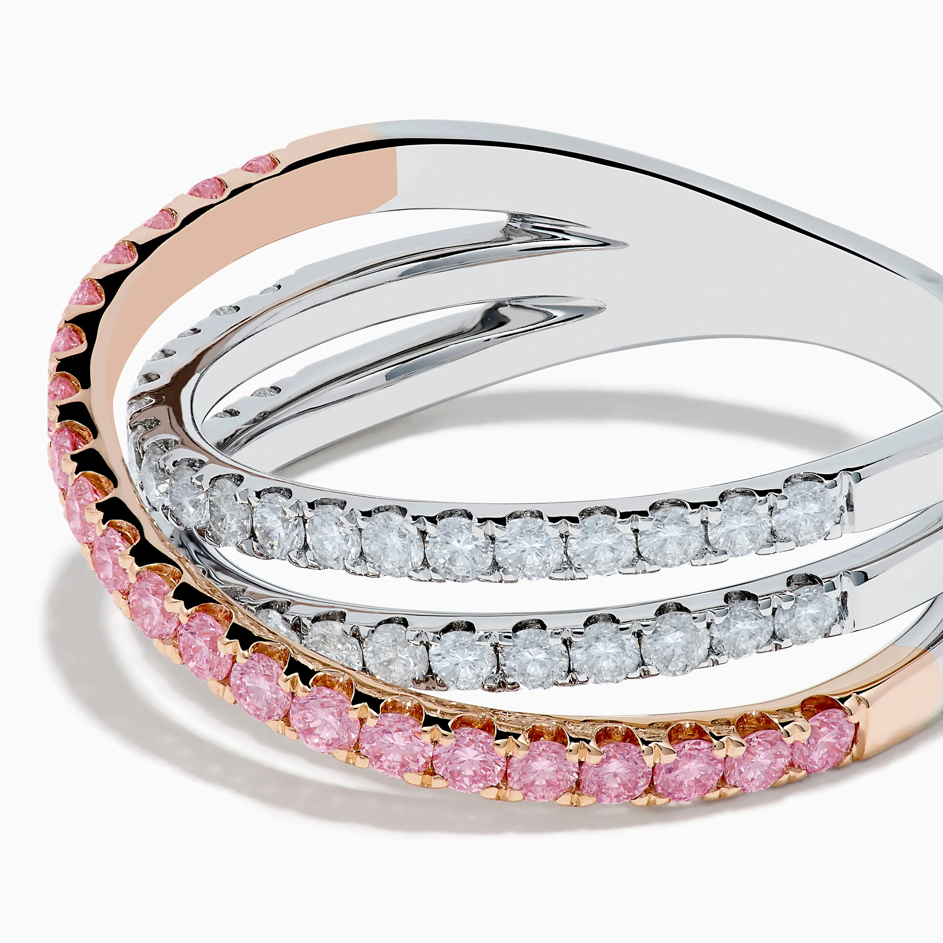 14K Two Tone Gold White and Pink Diamond Crossover Ring sold by Effy product image thumbnail 2