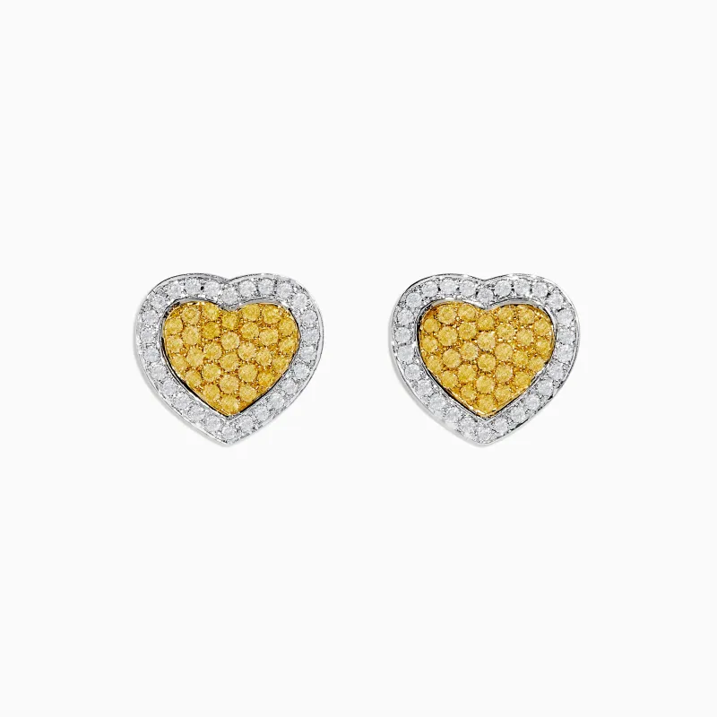 Canare 18K Two Tone Gold White and Yellow Diamond Heart Earrings sold by Effy