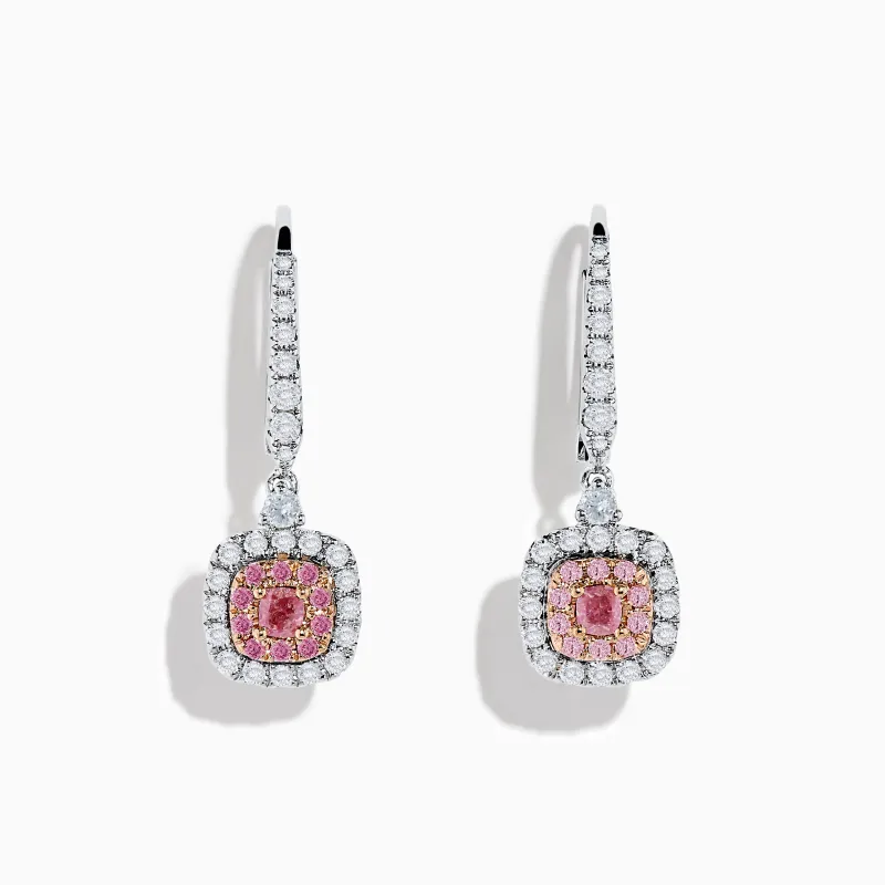 18K Two Tone White and Pink Diamond Drop Earrings sold by Effy