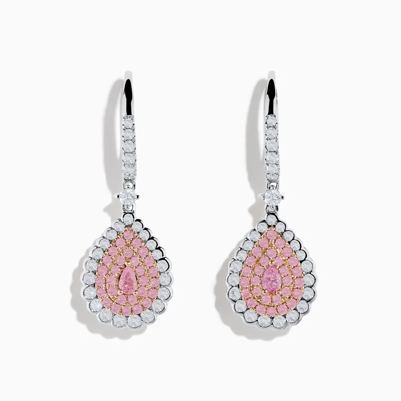 18K Two Tone White and Pink Diamond Drop Earrings sold by Effy