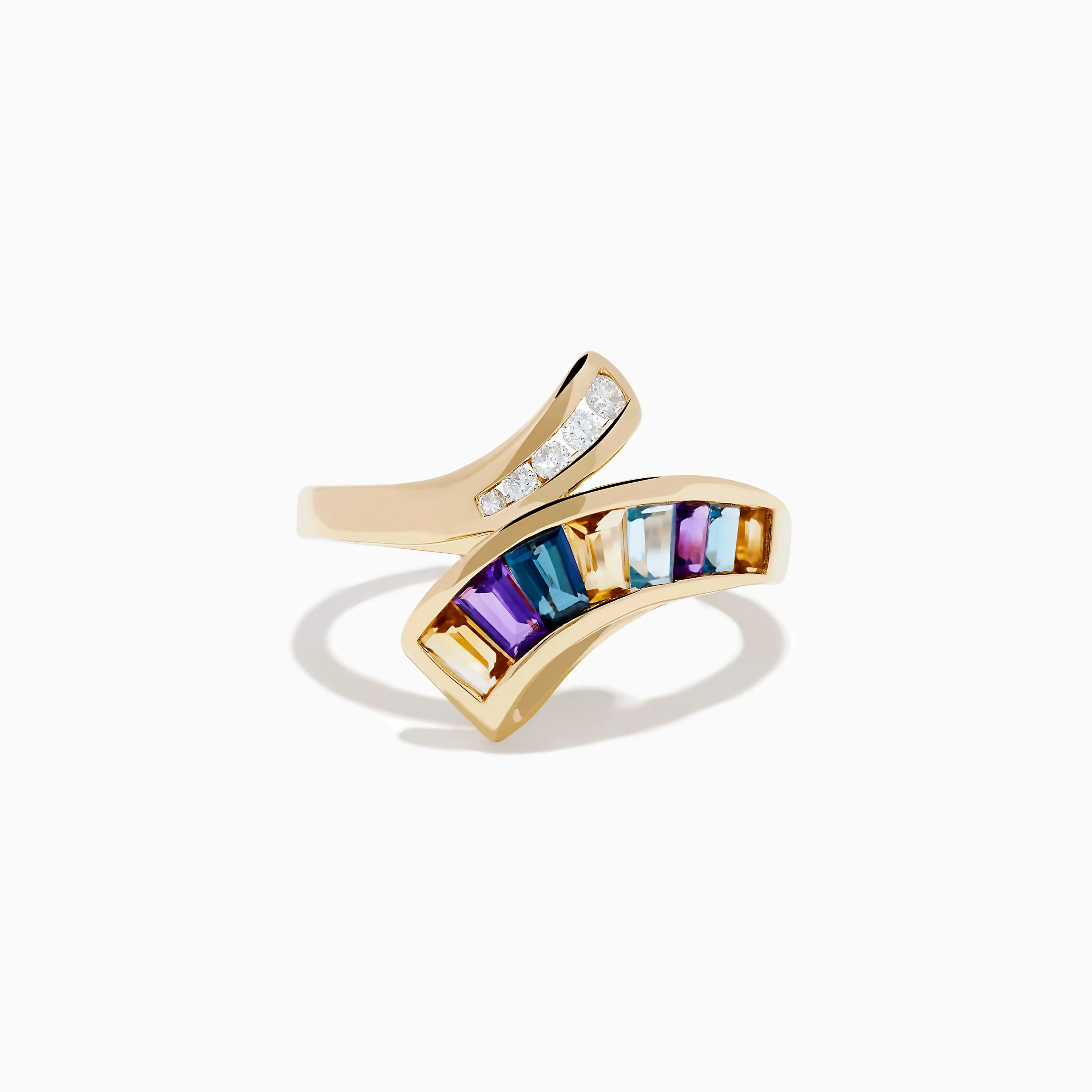 Mosaic 14K Yellow Gold Multi Color Gemstone and Diamond Bypass Ring sold by Effy