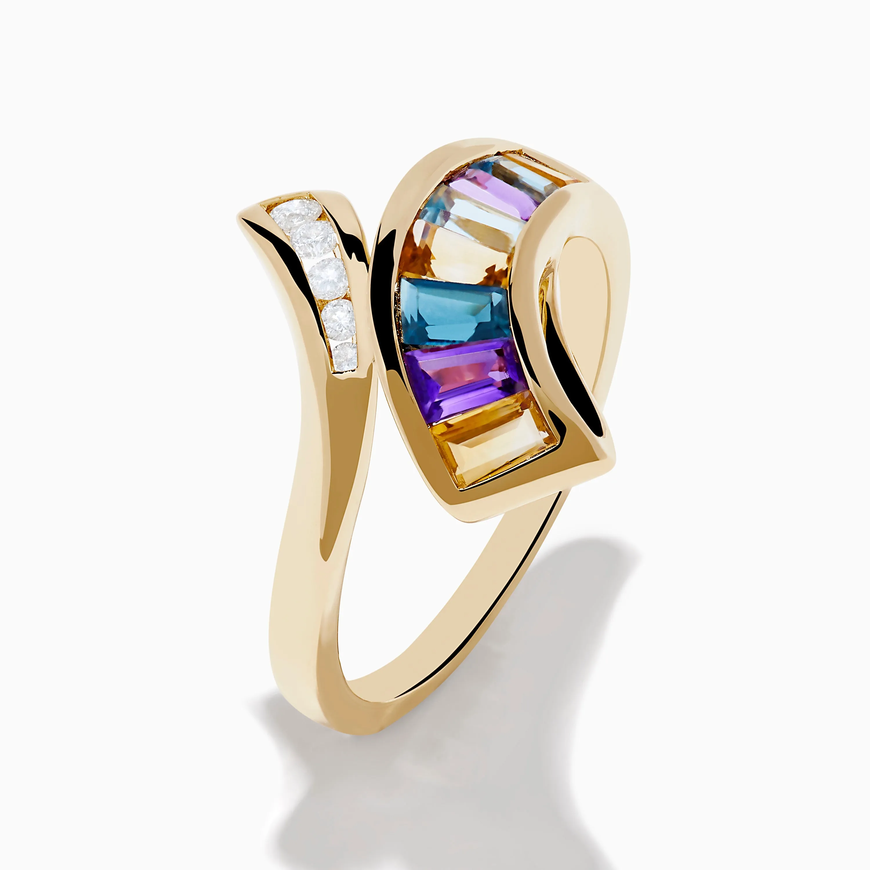 Mosaic 14K Yellow Gold Multi Color Gemstone and Diamond Bypass Ring sold by Effy product image thumbnail 4