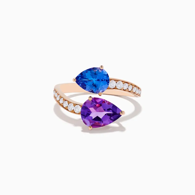 14K Rose Gold Amethyst, Tanzanite and Diamond Ring sold by Effy