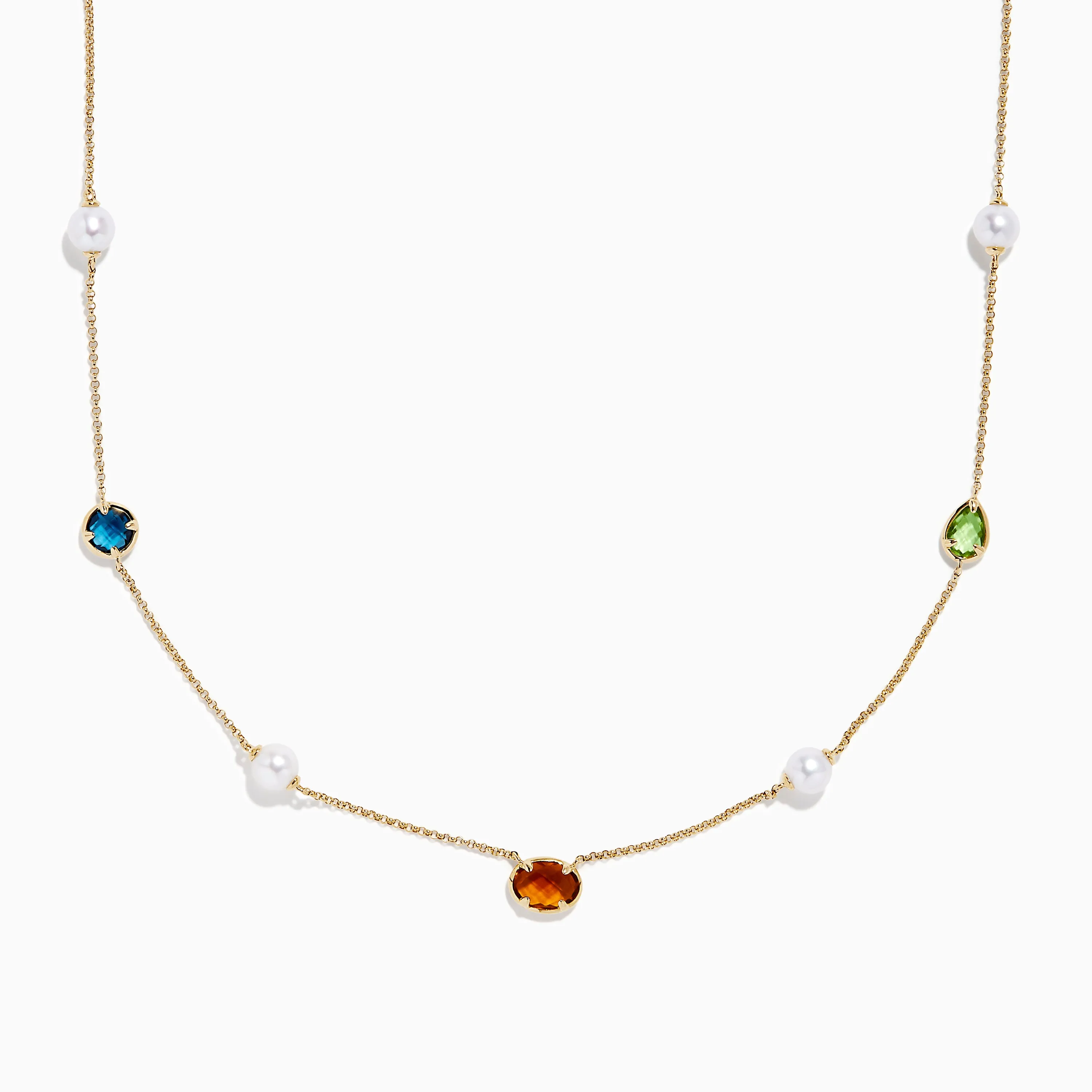 Mosaic 14K Yellow Multi Color Gemstone and Fresh Water Pearl Station Necklace sold by Effy