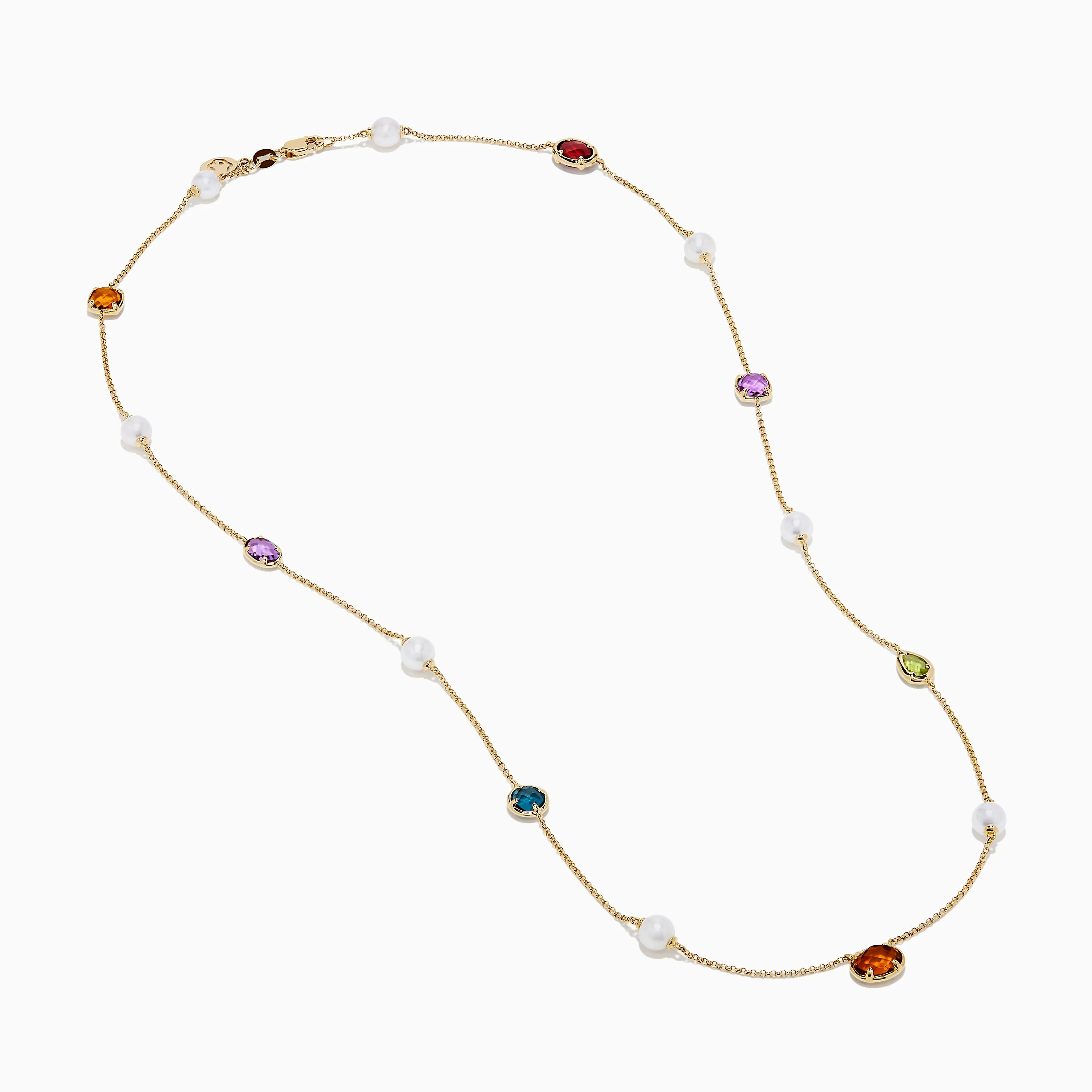 Mosaic 14K Yellow Multi Color Gemstone and Fresh Water Pearl Station Necklace sold by Effy product image thumbnail 2