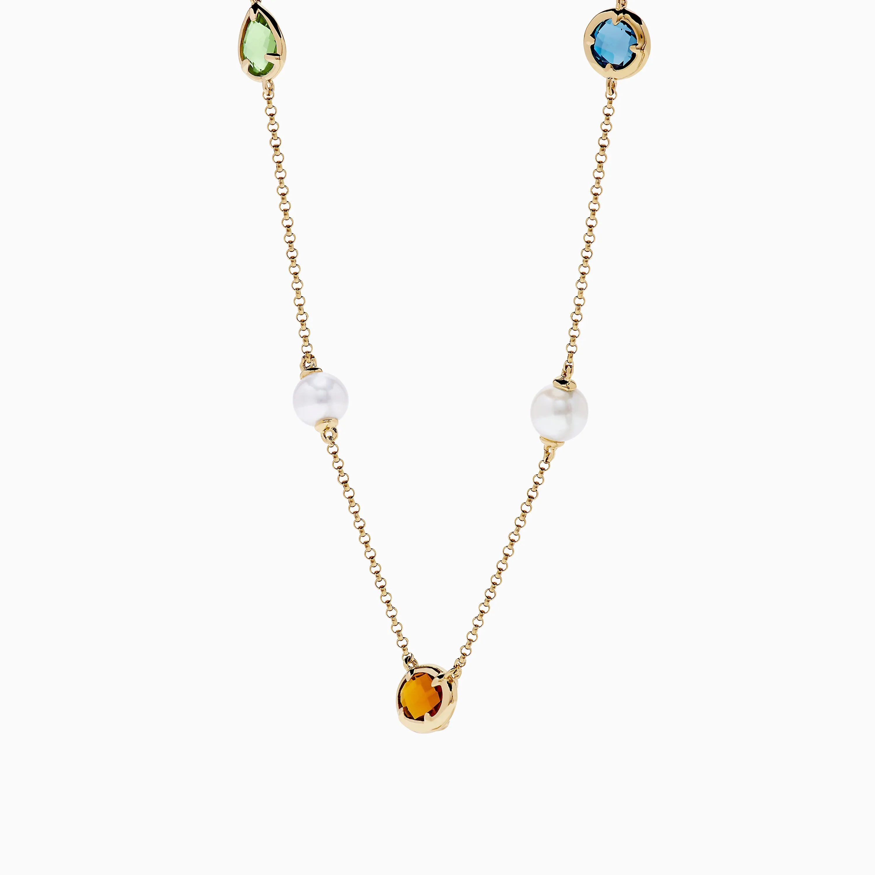 Mosaic 14K Yellow Multi Color Gemstone and Fresh Water Pearl Station Necklace sold by Effy product image thumbnail 4