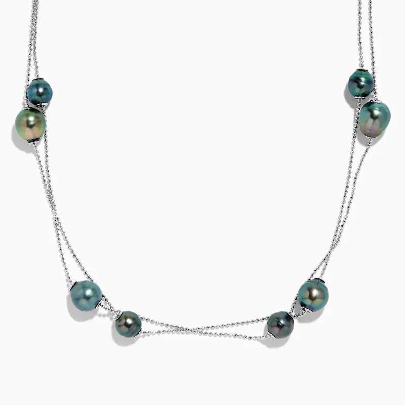 925 Sterling Silver Tahitian Pearl Station Necklace sold by Effy