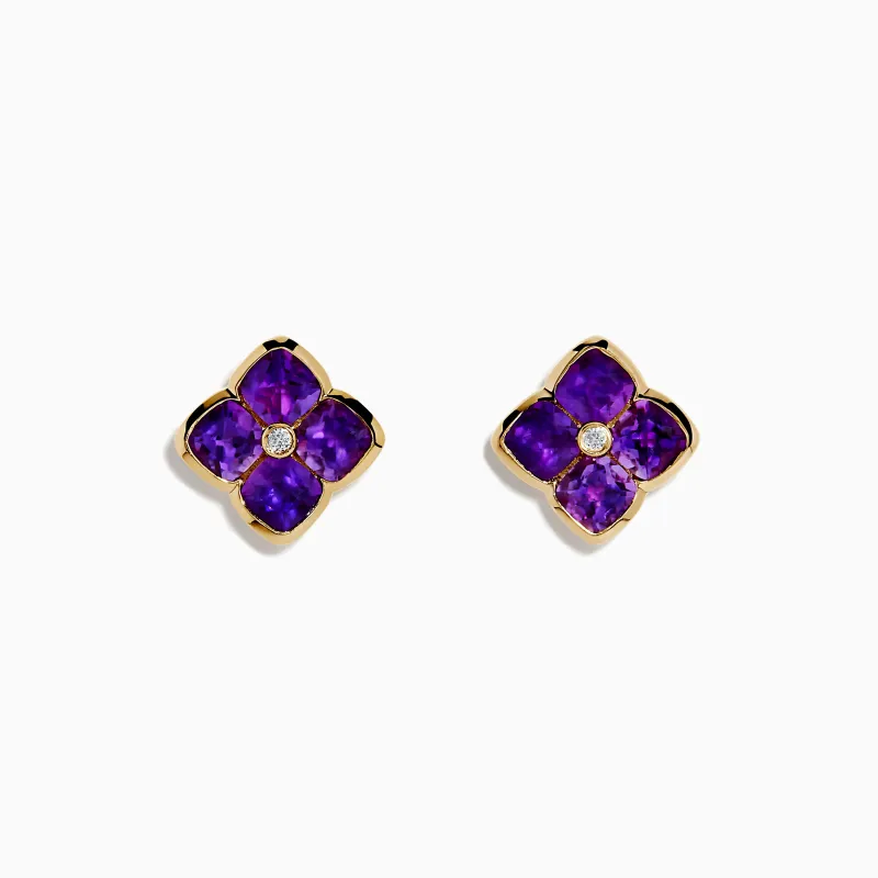 14K Yellow Gold Amethyst and Diamond Earrings sold by Effy