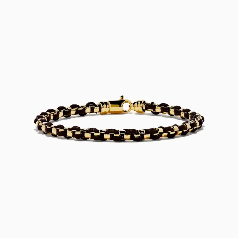 Men's 925 Gold Plated Silver Leather Woven Bracelet sold by Effy