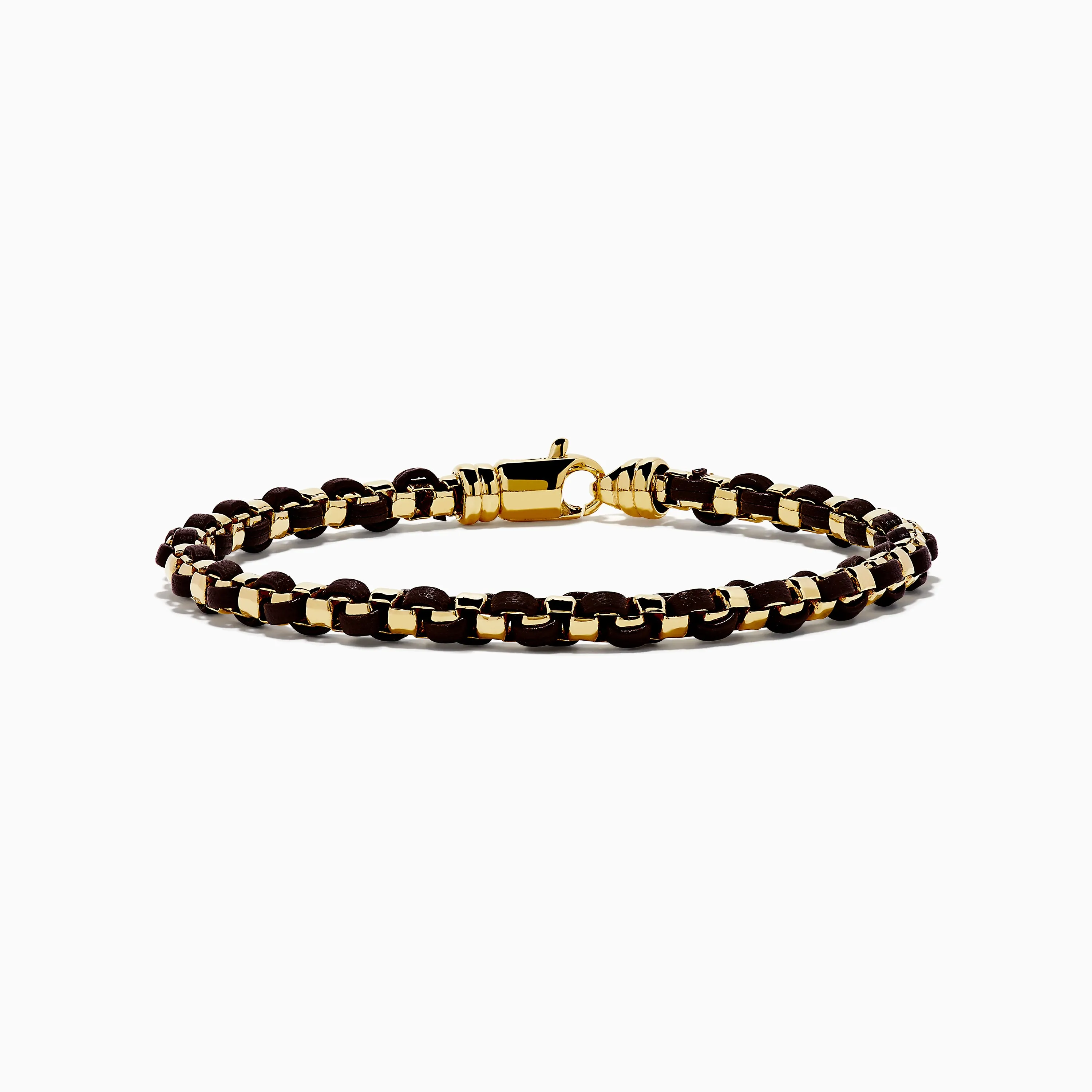 Men's 925 Gold Plated Silver Leather Woven Bracelet sold by Effy