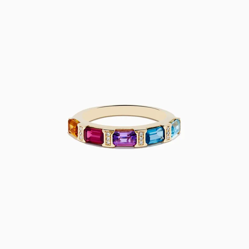 Mosaic 14K Yellow Gold Multi Color Gemstone and Diamond Ring sold by Effy