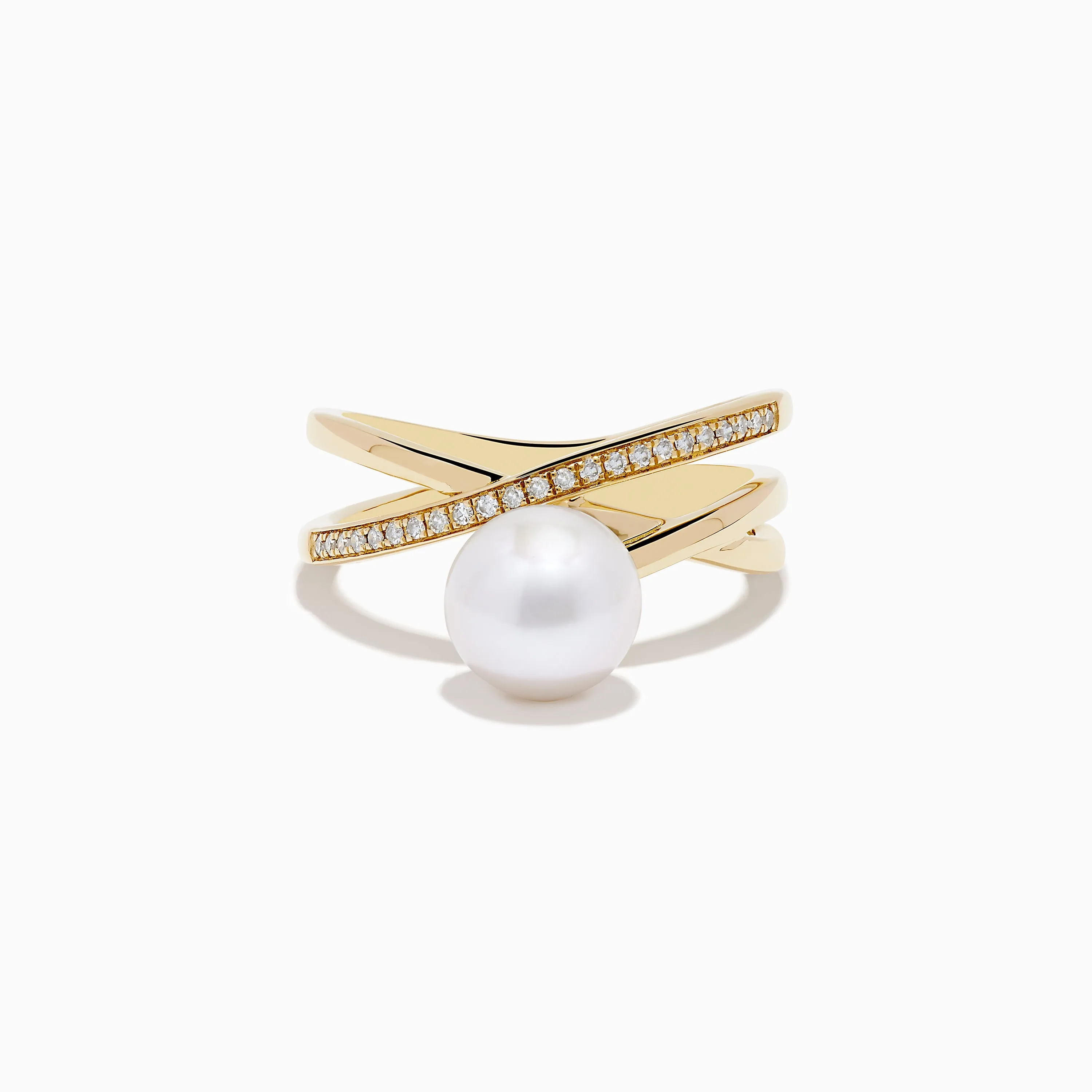 14K Yellow Gold Fresh Water Pearl and Diamond Crossover Ring sold by Effy