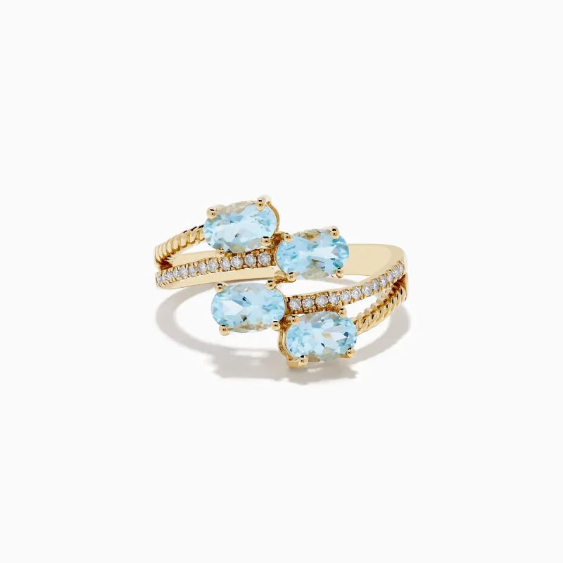 Aquarius 14K Yellow Gold Aquamarine and Diamond Bypass Ring sold by Effy