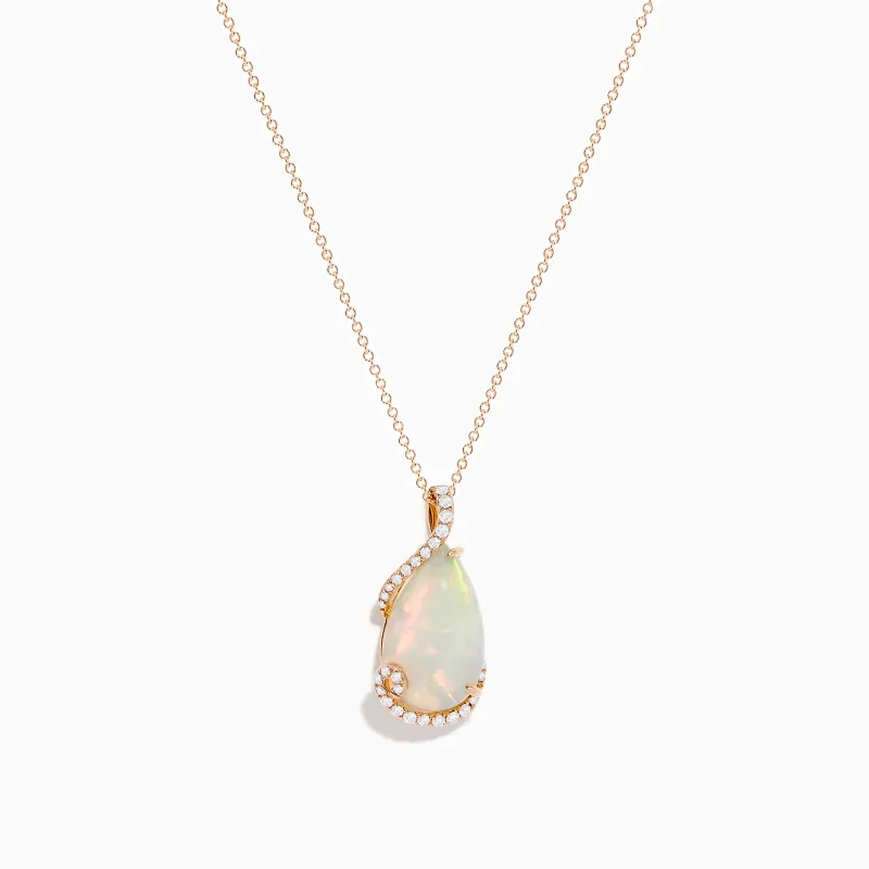 Aurora 14K Rose Gold Opal and Diamond Pendant sold by Effy