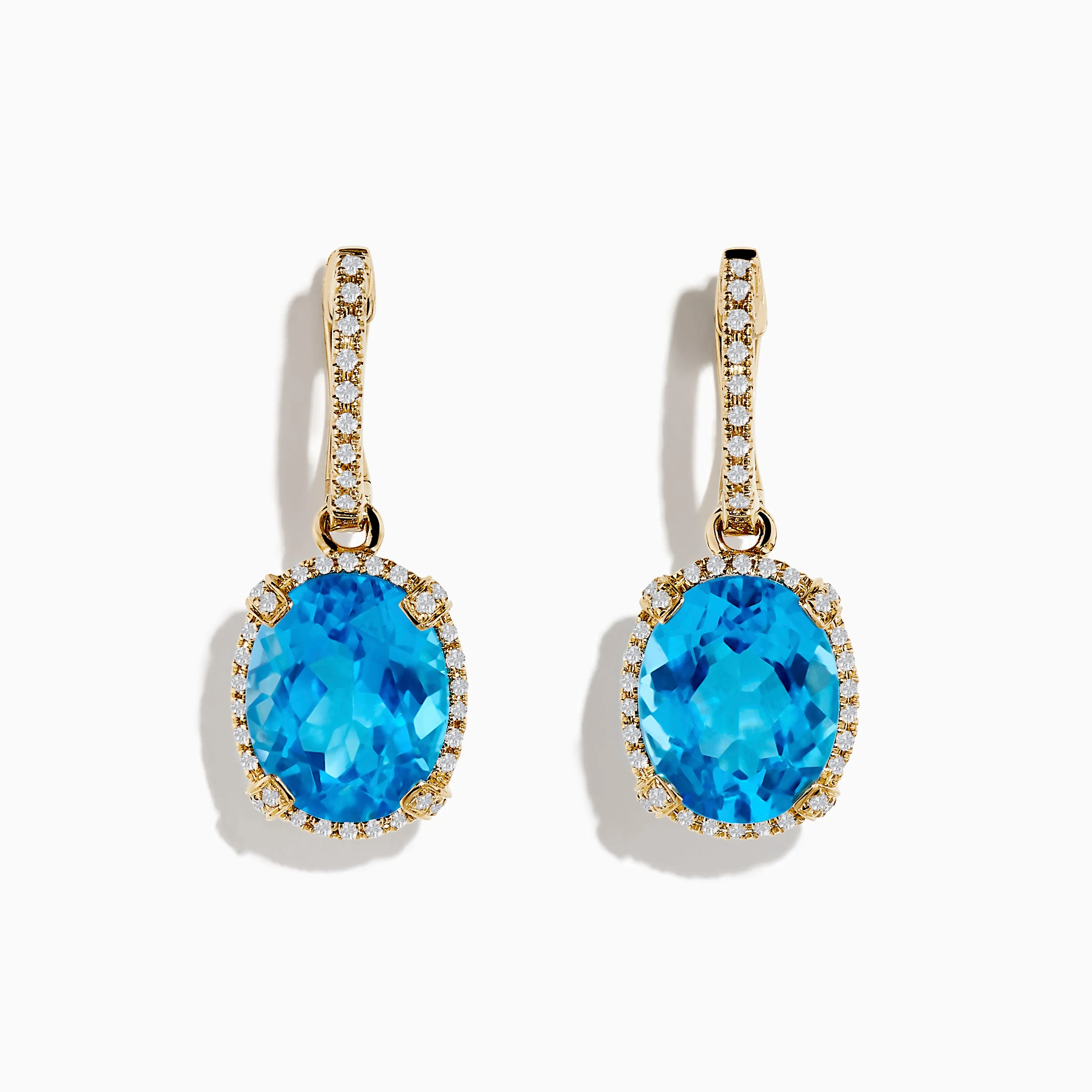 14K Yellow Gold Blue Topaz and Diamond Drop Earrings sold by Effy