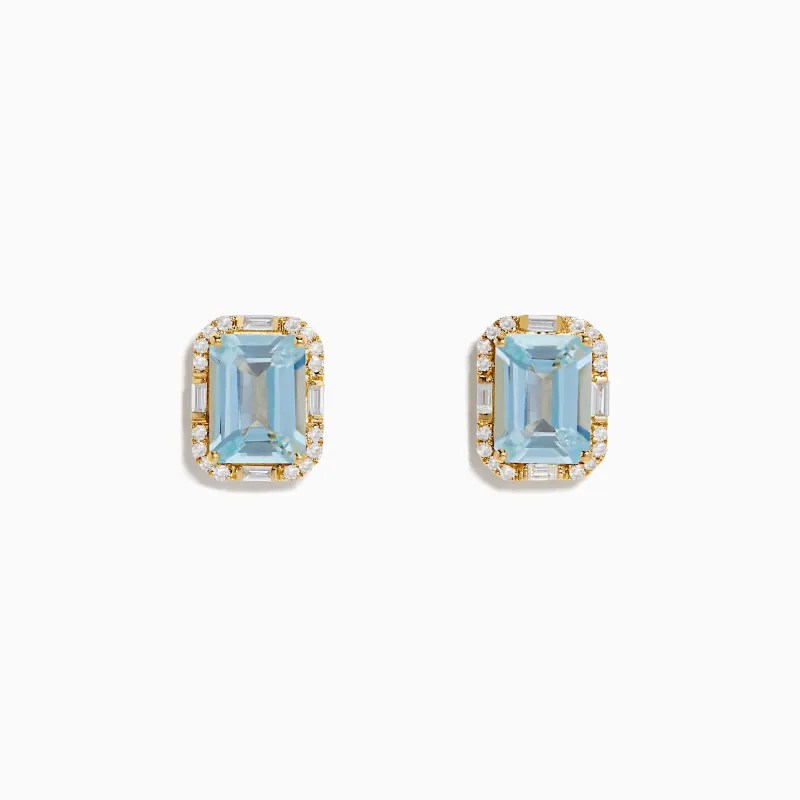 Aquarius 14K Yellow Gold Aquamarine and Diamond Earrings sold by Effy