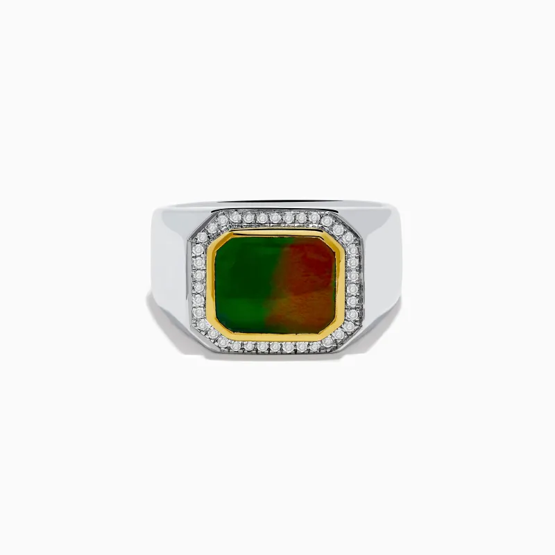 Men's 925 Sterling Silver Ammolite and Diamond Ring sold by Effy