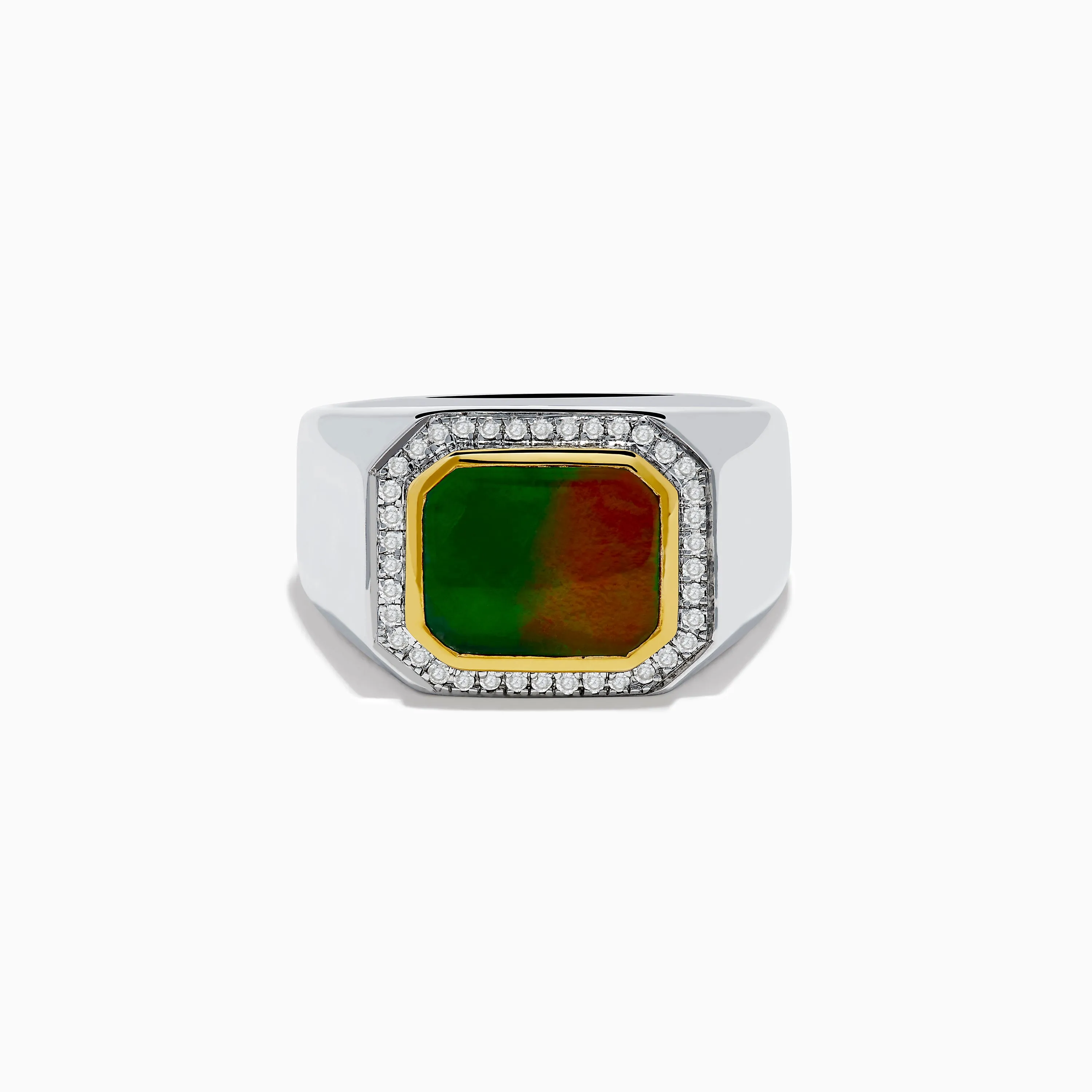 Men's 925 Sterling Silver Ammolite and Diamond Ring sold by Effy