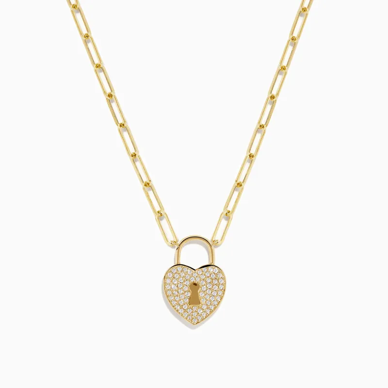 Novelty 14K Yellow Gold Diamond Heart Lock Pendant sold by Effy