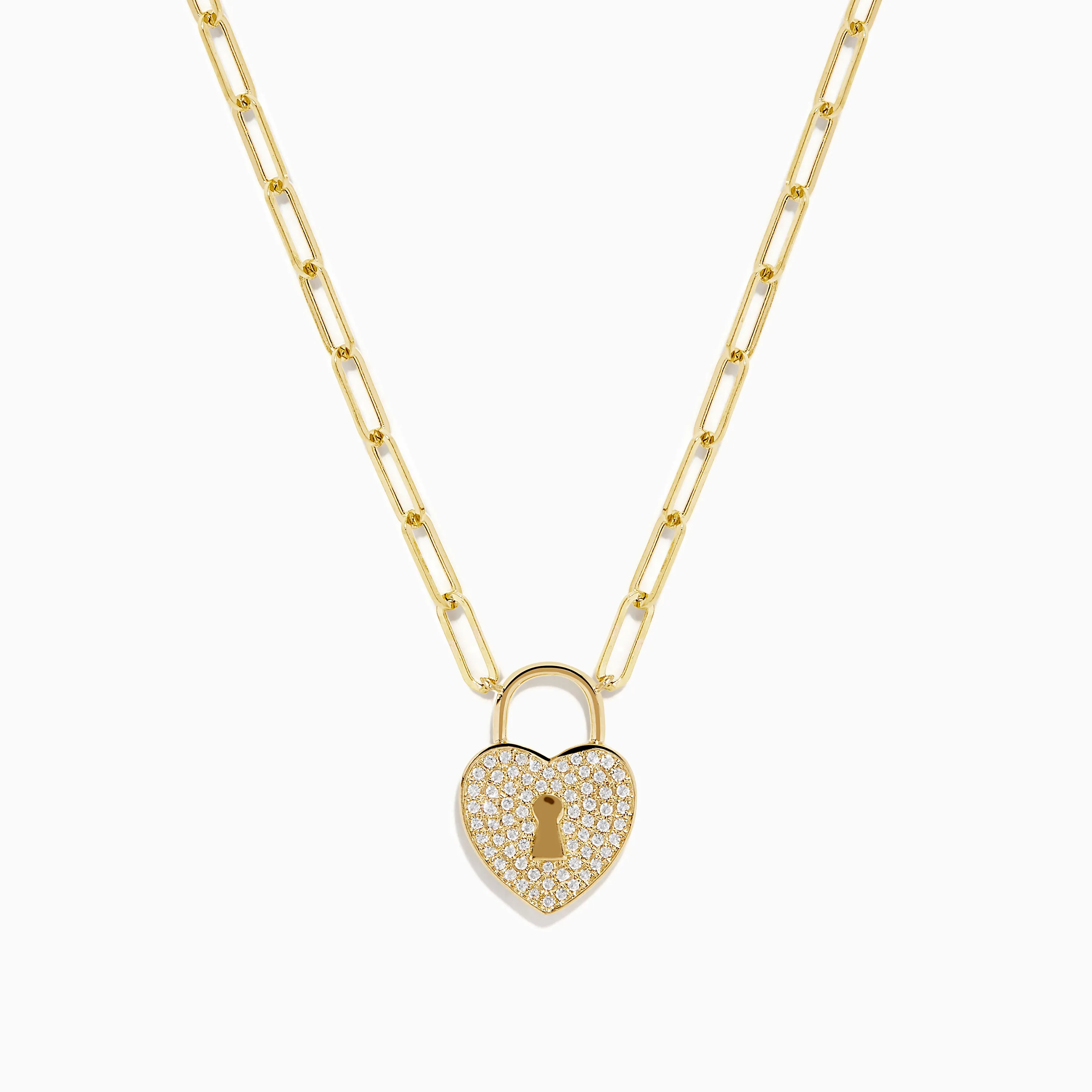 Novelty 14K Yellow Gold Diamond Heart Lock Pendant sold by Effy