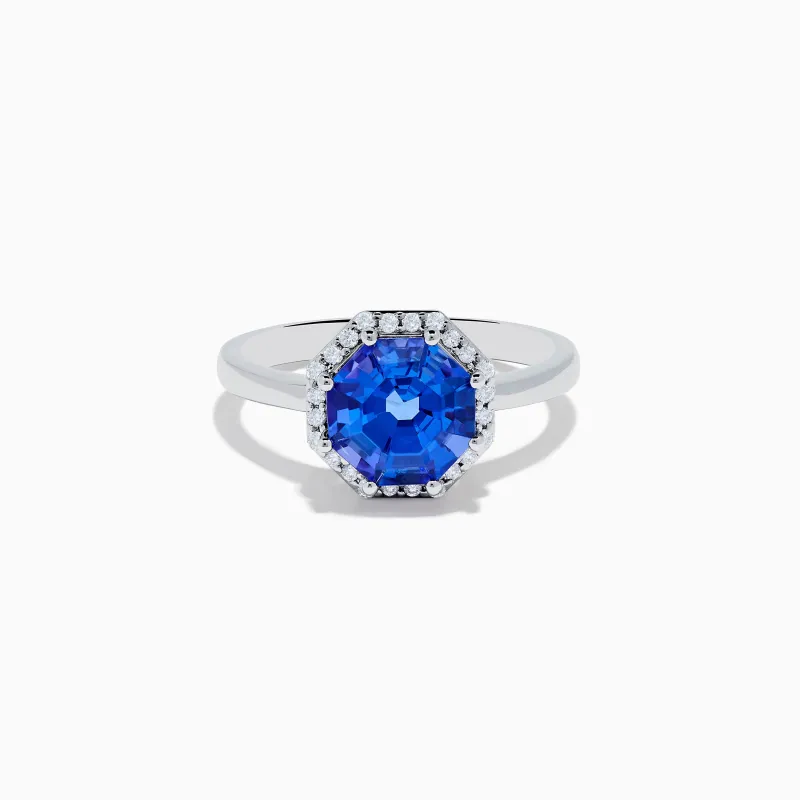Nahla 14K White Gold Octagon Cut AAA Tanzanite and Diamond Halo Ring sold by Effy