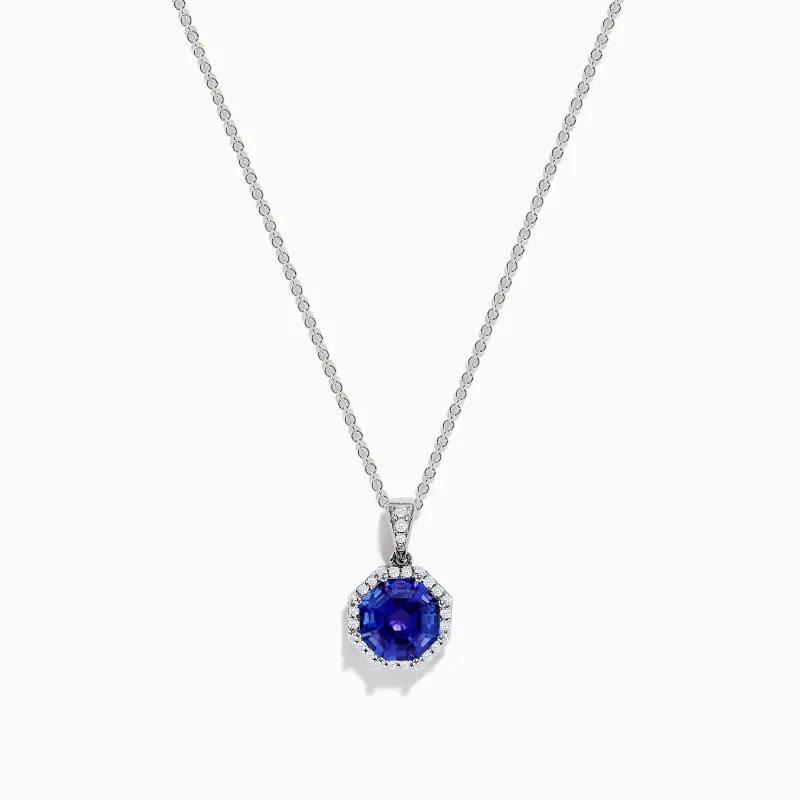 Nahla 14K White Gold Octagon Cut AAA Tanzanite and Diamond Pendant sold by Effy