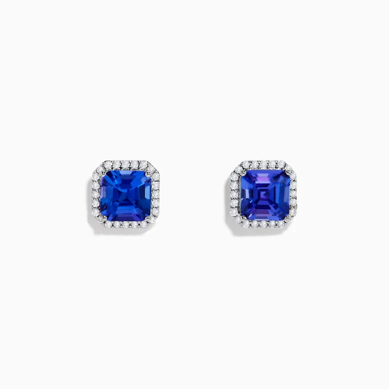 Nahla 14K White Gold Step Cut AAA Tanzanite and Diamond Stud Earrings sold by Effy