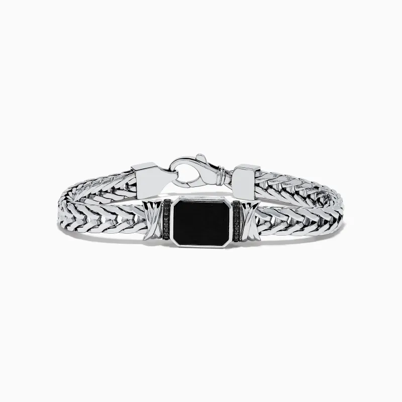 Men's 925 Sterling Silver Onyx and Black Diamond Bracelet sold by Effy