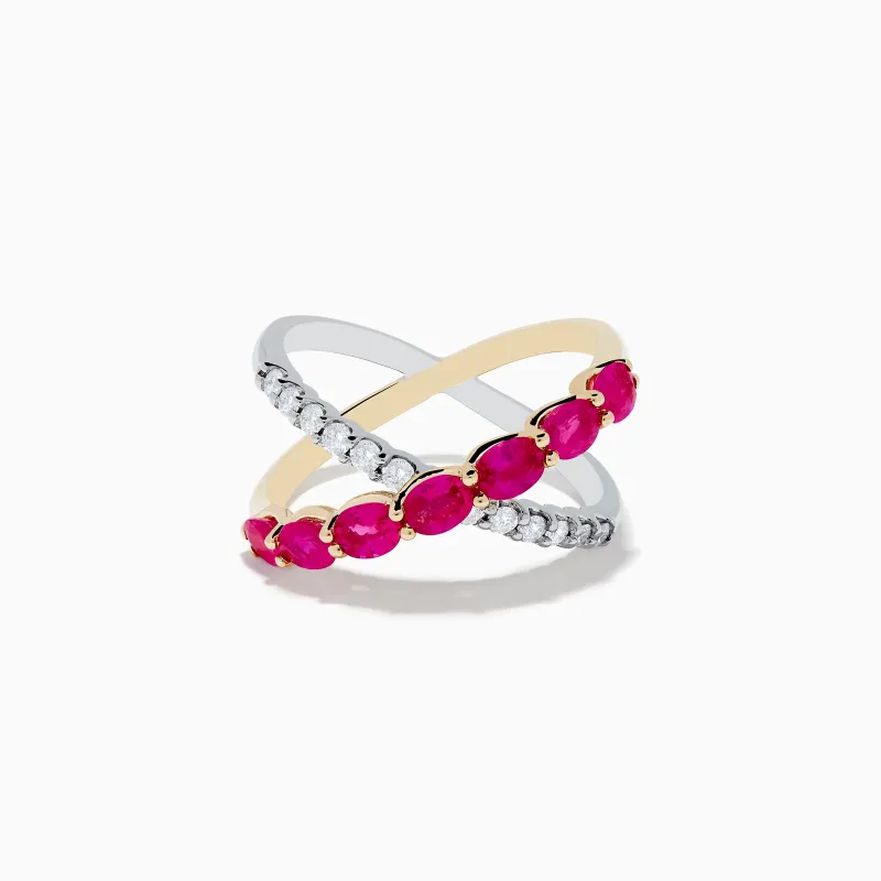 14K Two Tone Gold Ruby and Diamond Criss Cross Ring sold by Effy