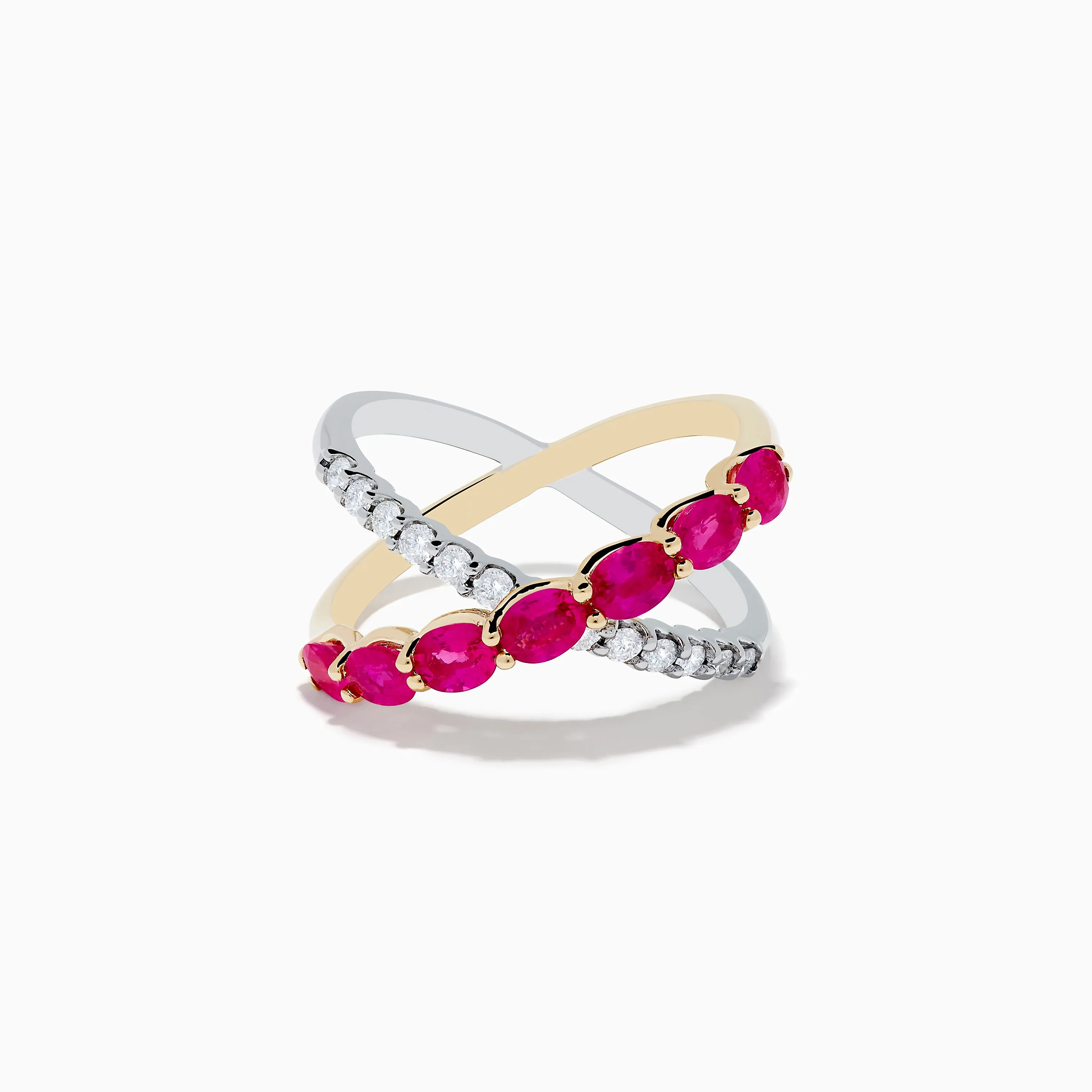 14K Two Tone Gold Ruby and Diamond Criss Cross Ring sold by Effy