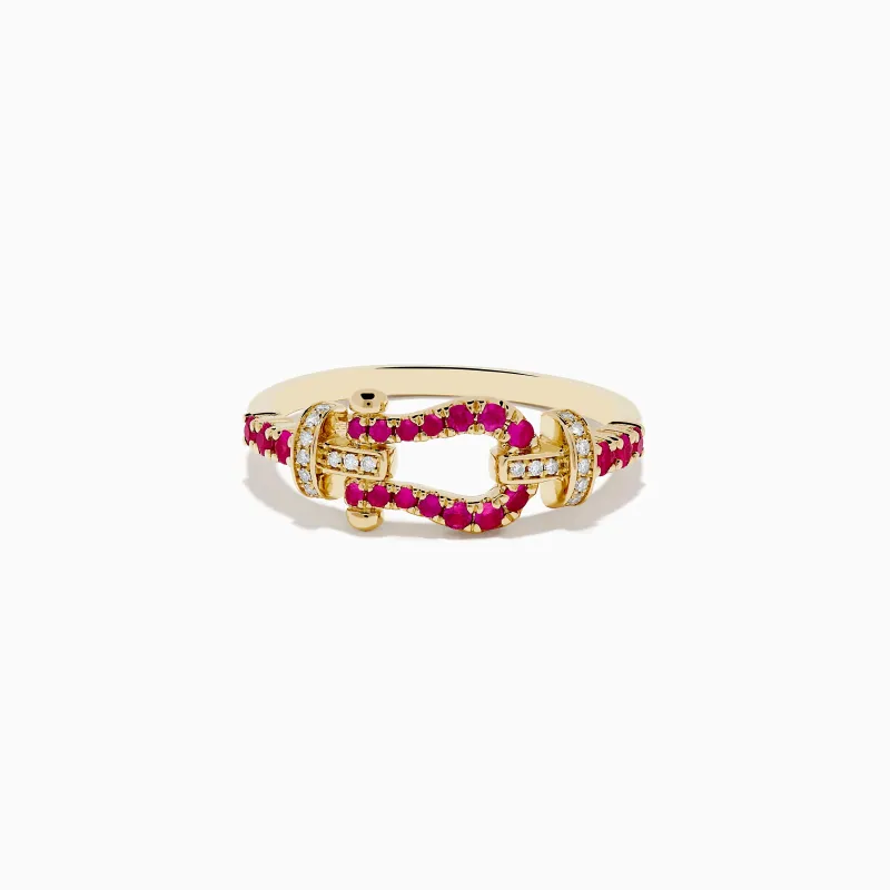 14K Yellow Gold Ruby and Diamond Horseshoe Ring sold by Effy