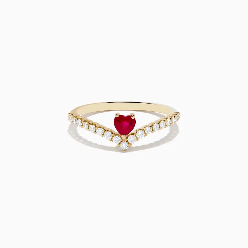 14K Yellow Gold Ruby Heart and Diamond Contoured Ring sold by Effy