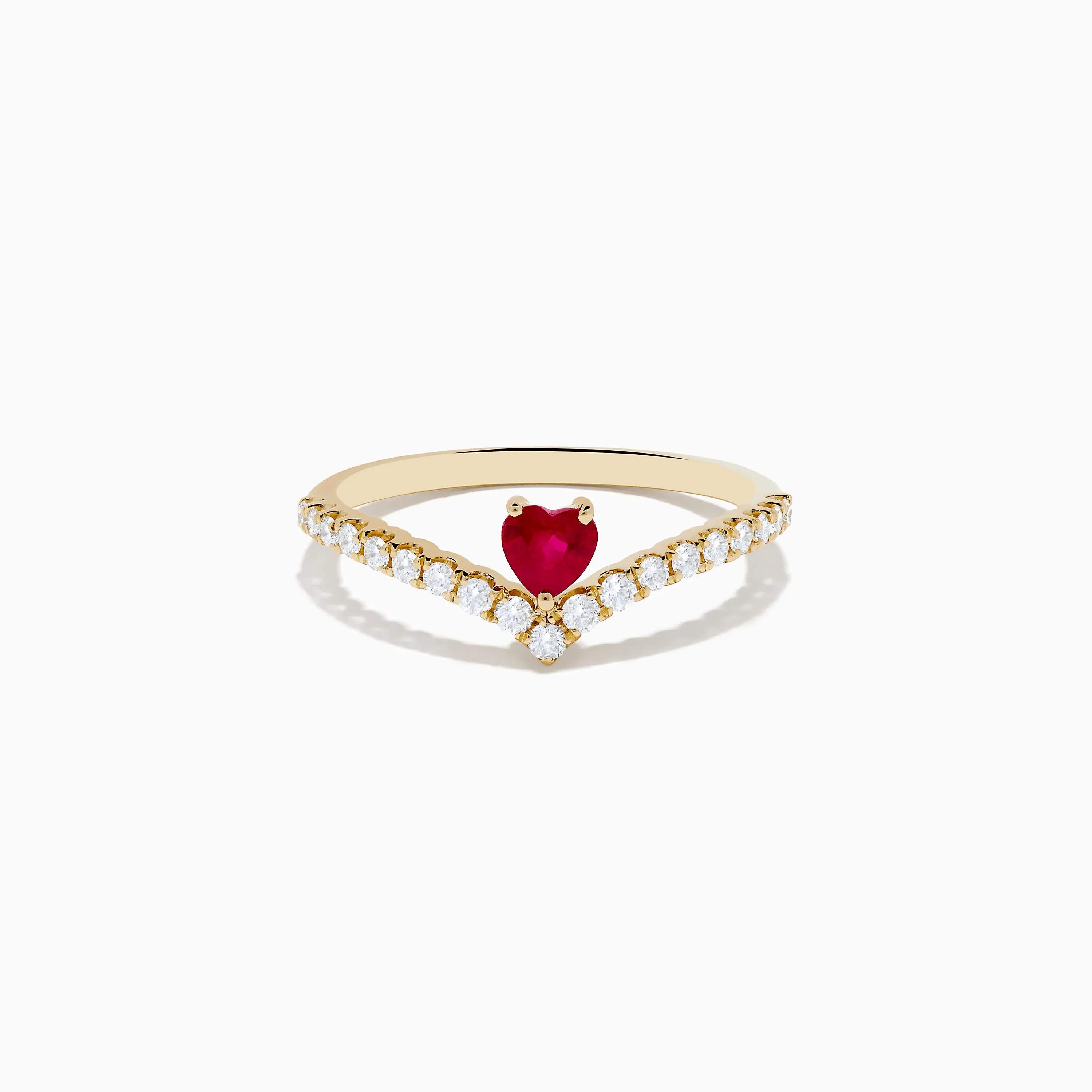 14K Yellow Gold Ruby Heart and Diamond Contoured Ring sold by Effy