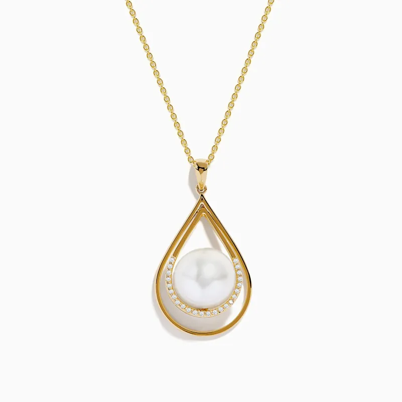 14K Yellow Gold Fresh Water Pearl and Diamond Drop Pendant sold by Effy